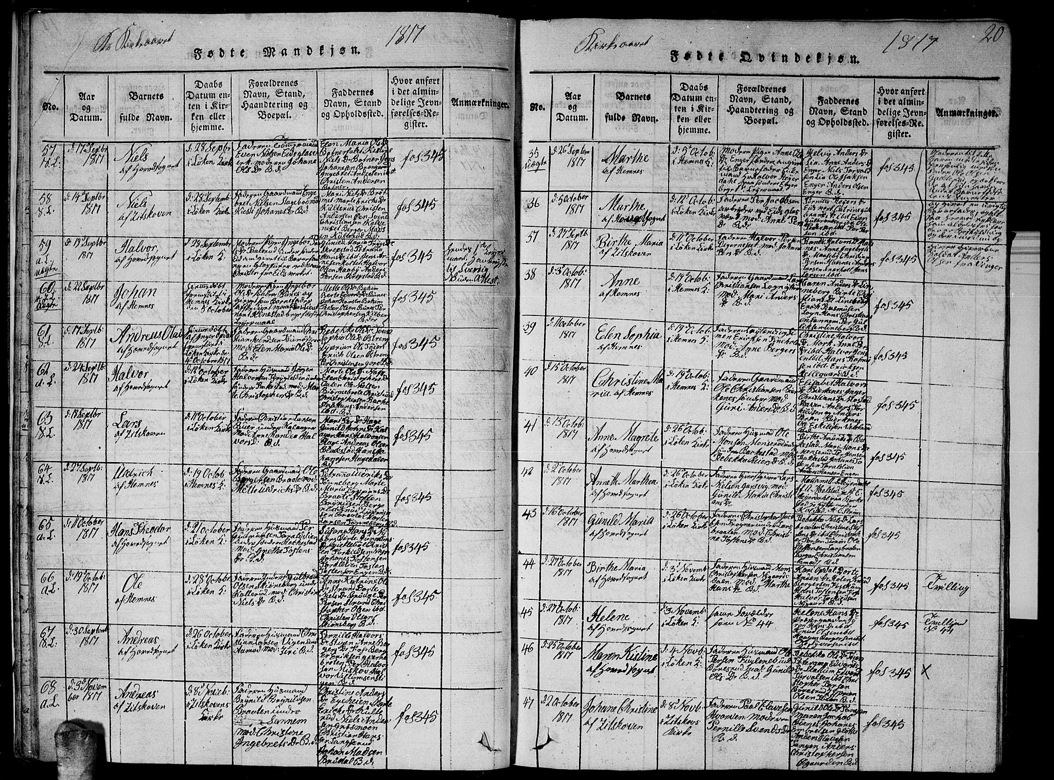 Høland prestekontor Kirkebøker, AV/SAO-A-10346a/G/Ga/L0001: Parish register (copy) no. I 1, 1814-1827, p. 20