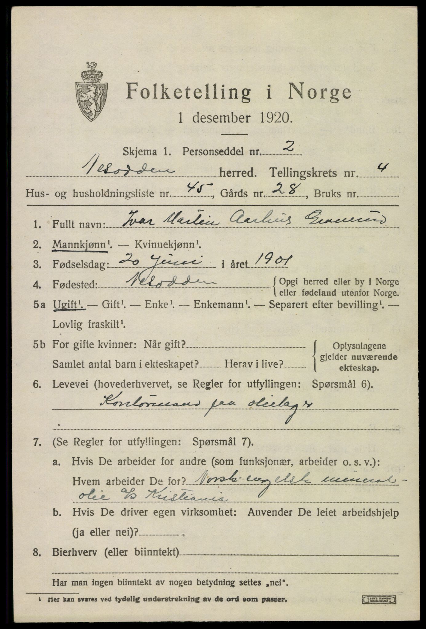 SAO, 1920 census for Nesodden, 1920, p. 4575