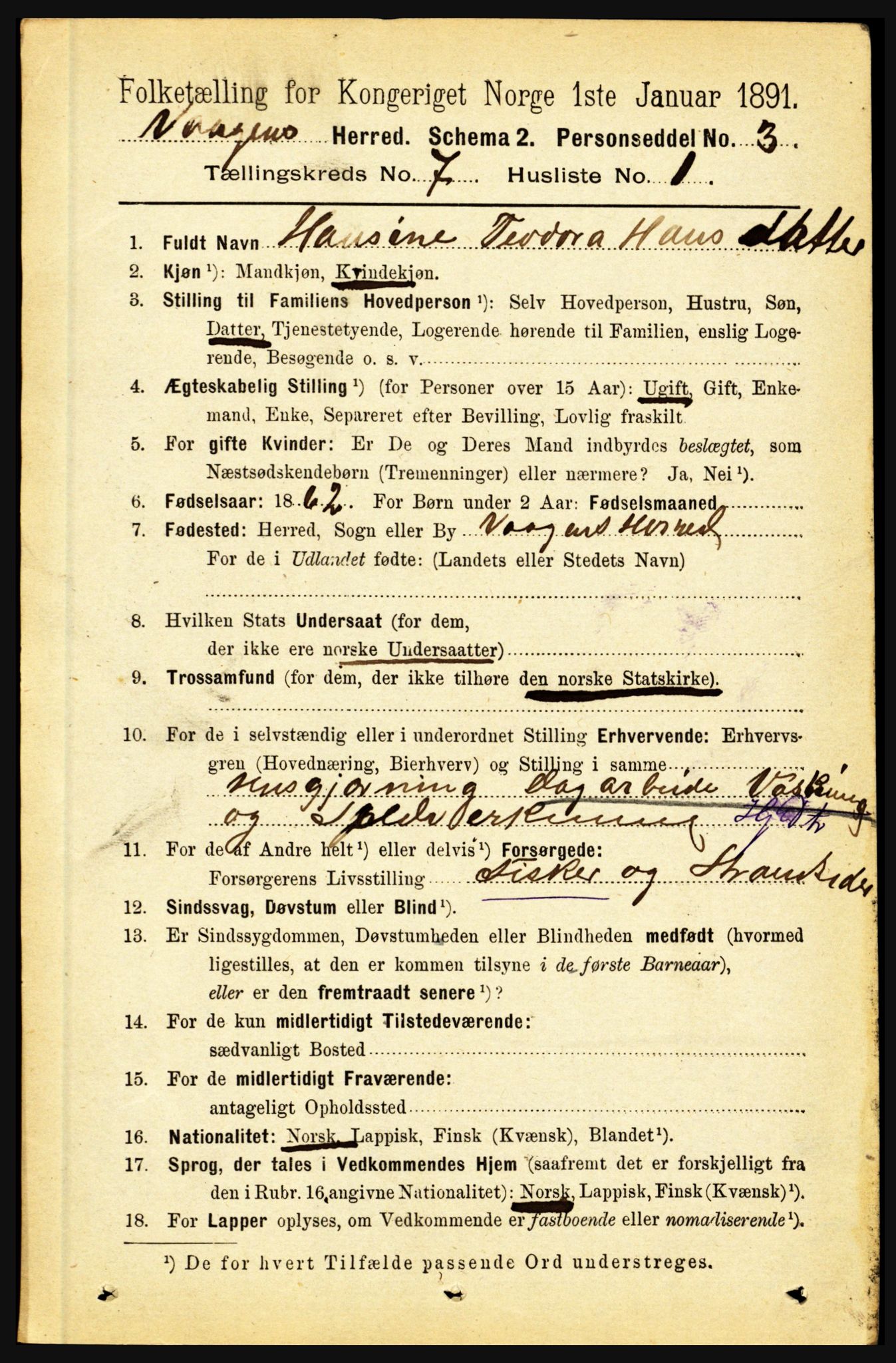 RA, 1891 census for 1865 Vågan, 1891, p. 1816