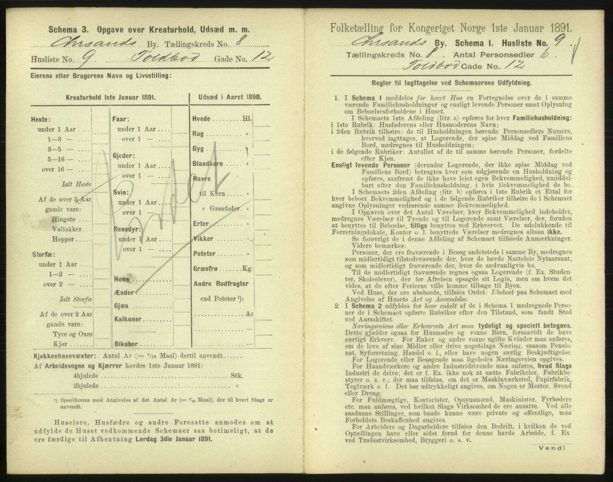 RA, 1891 census for 1001 Kristiansand, 1891, p. 608