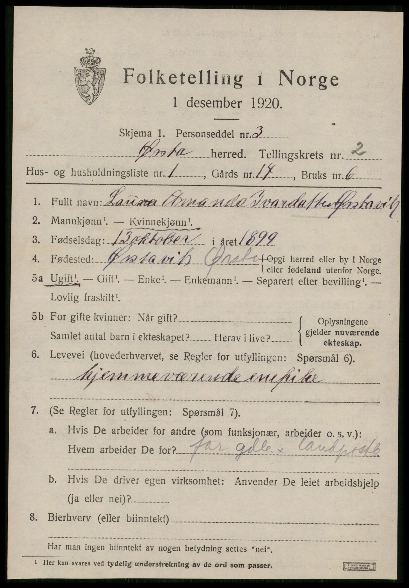 SAT, 1920 census for Ørsta, 1920, p. 1734