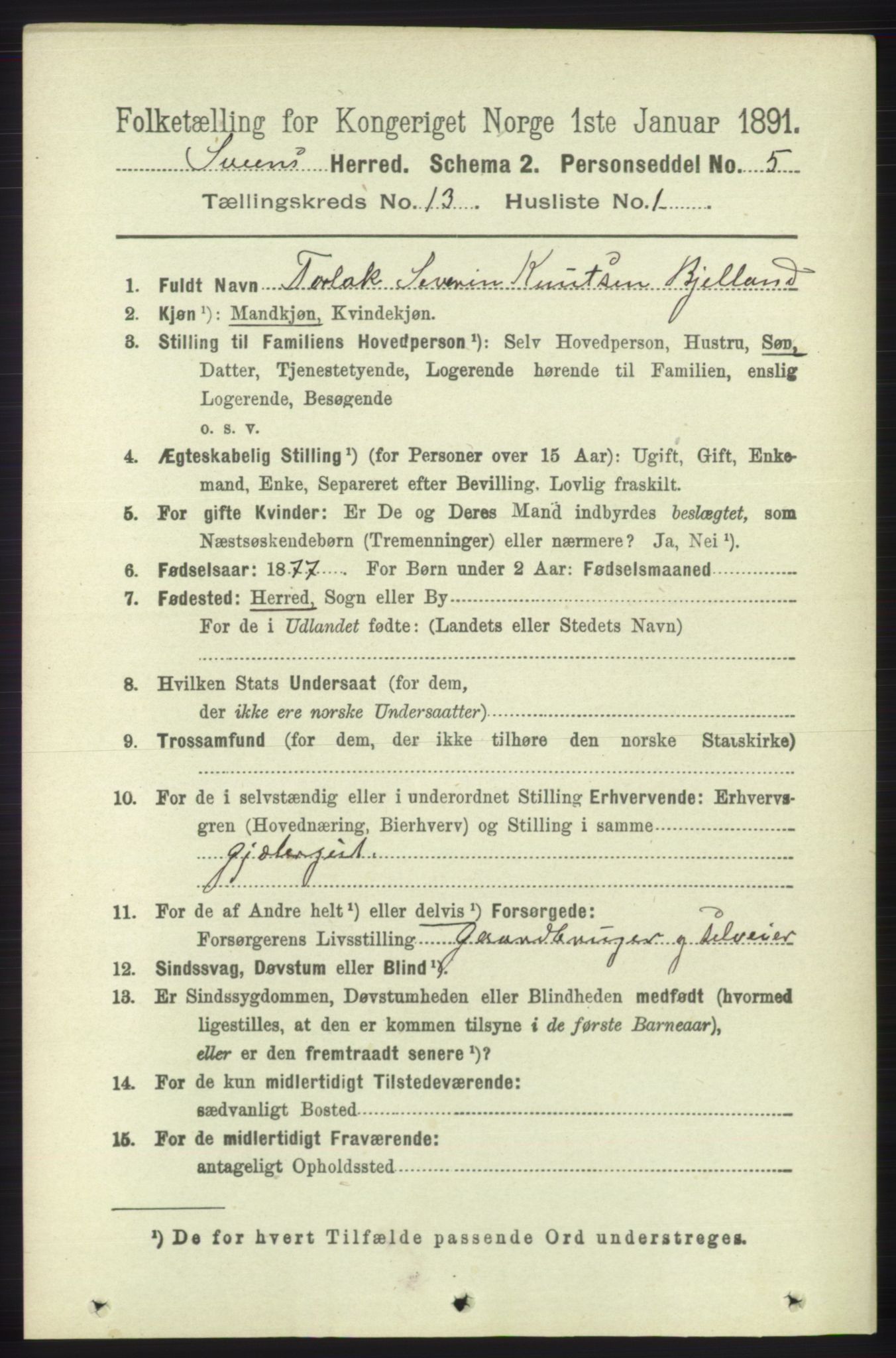 RA, 1891 census for 1216 Sveio, 1891, p. 3672