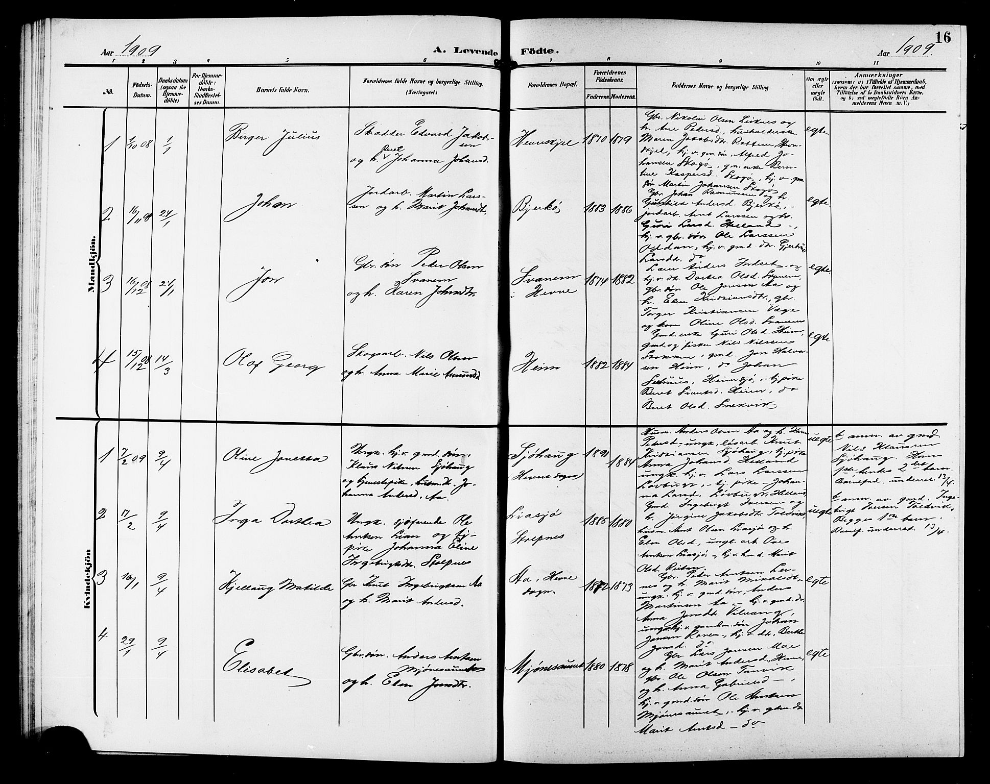 Ministerialprotokoller, klokkerbøker og fødselsregistre - Sør-Trøndelag, AV/SAT-A-1456/633/L0520: Parish register (copy) no. 633C02, 1906-1921, p. 16