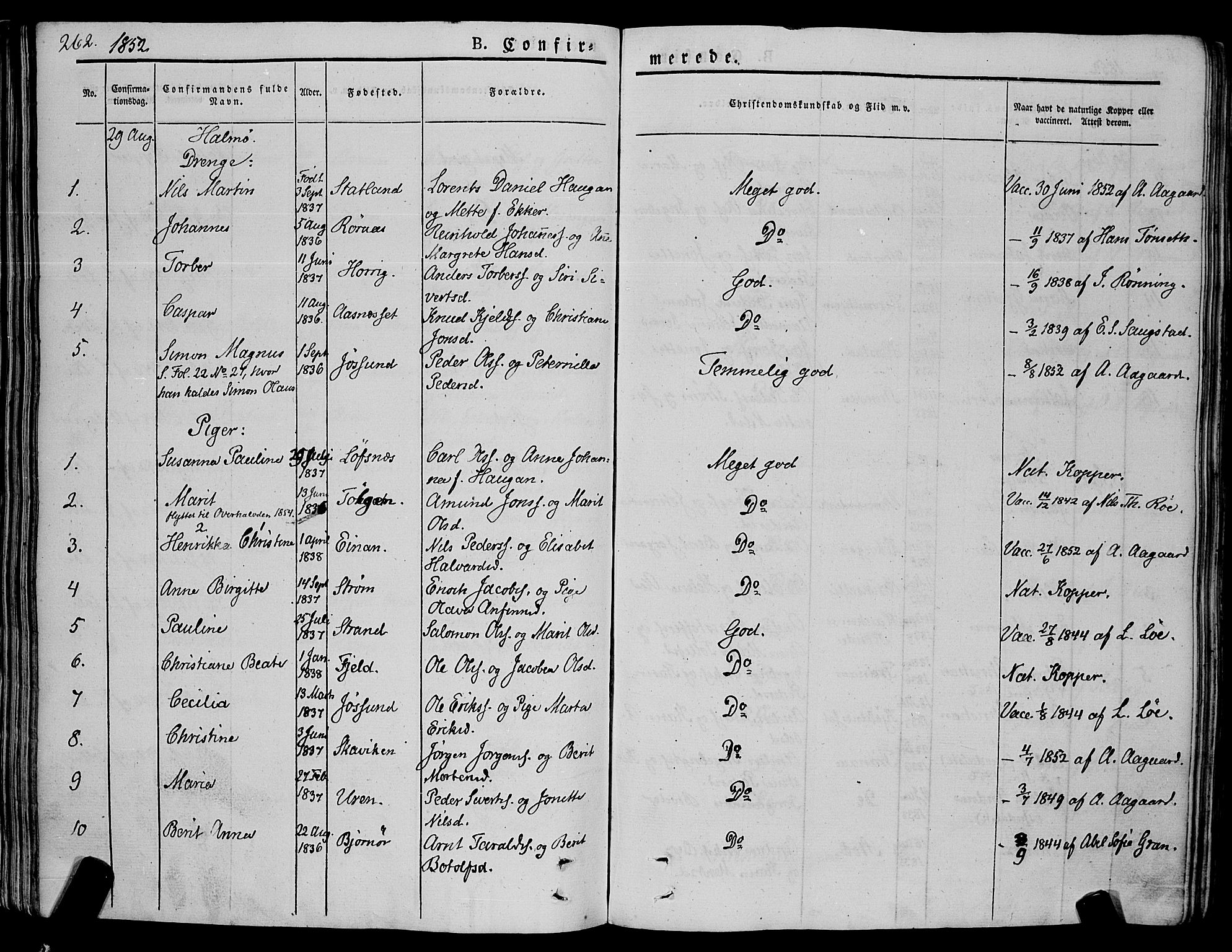 Ministerialprotokoller, klokkerbøker og fødselsregistre - Nord-Trøndelag, AV/SAT-A-1458/773/L0614: Parish register (official) no. 773A05, 1831-1856, p. 262