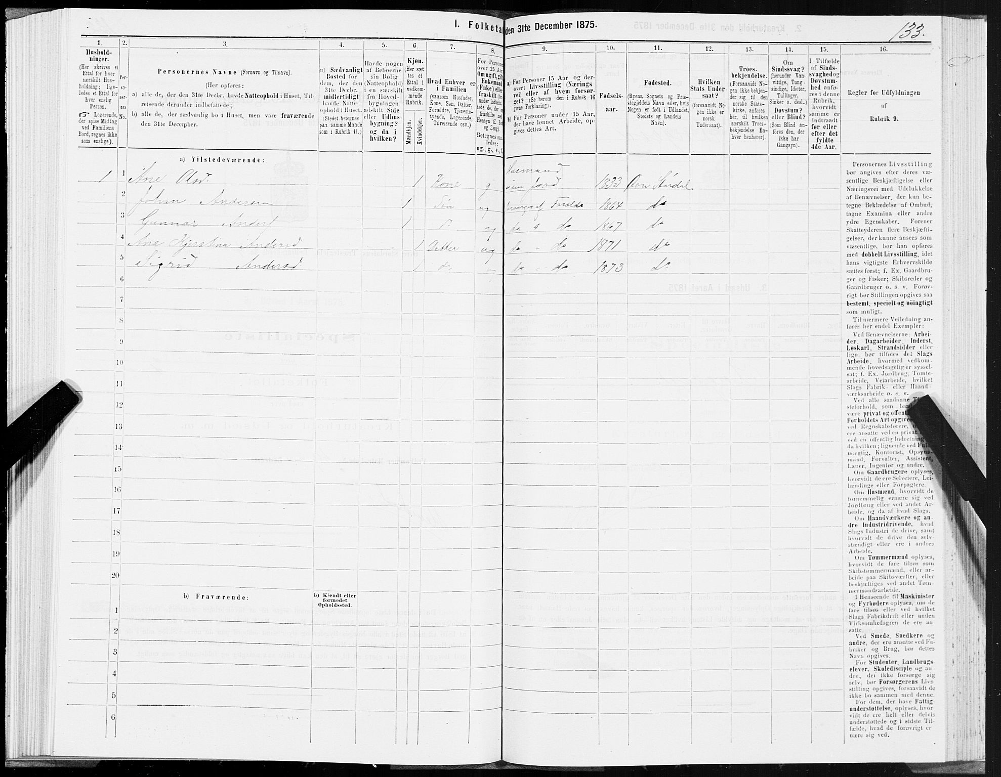 SAT, 1875 census for 1711P Øvre Stjørdal, 1875, p. 2133