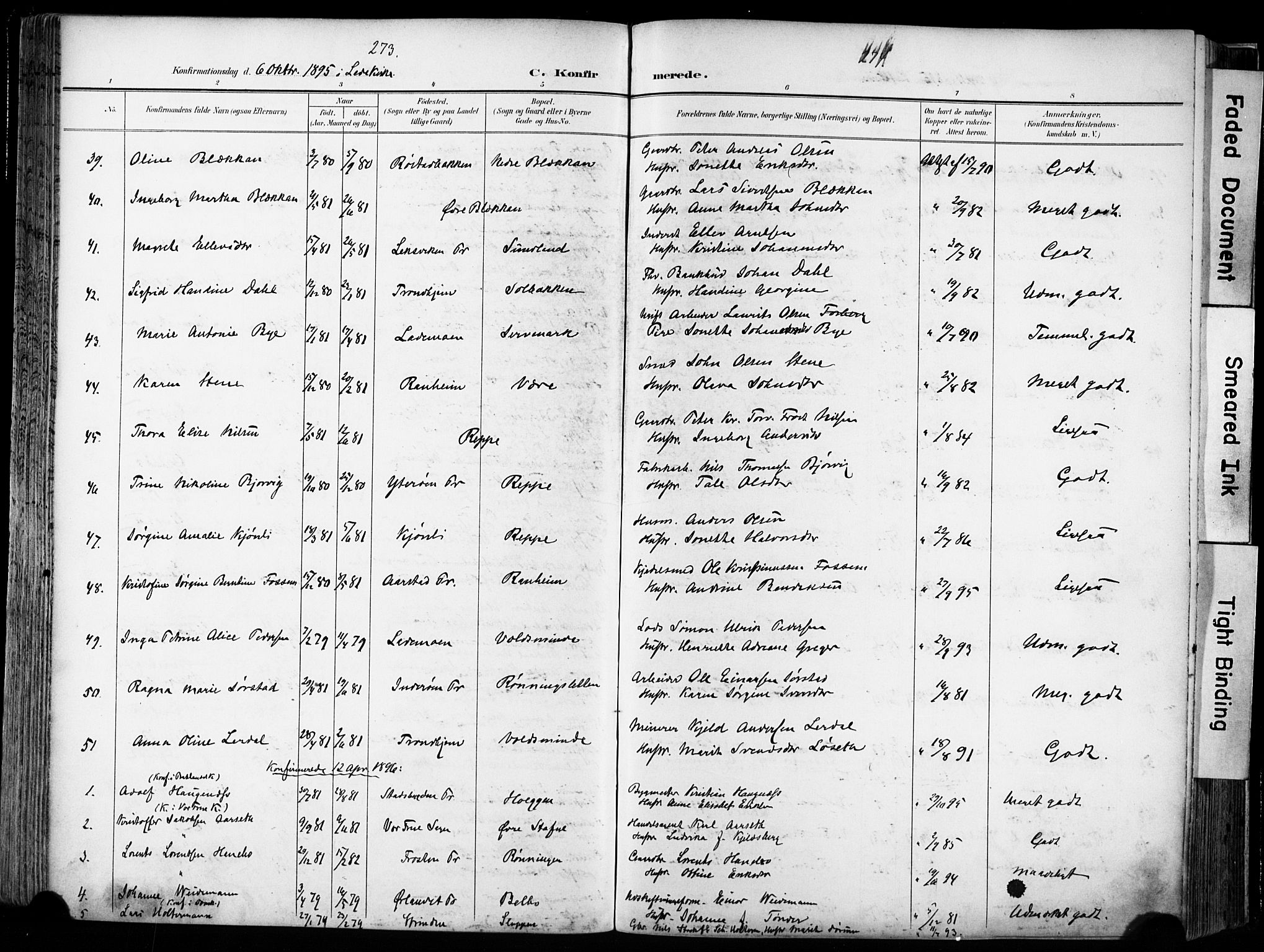 Ministerialprotokoller, klokkerbøker og fødselsregistre - Sør-Trøndelag, SAT/A-1456/606/L0301: Parish register (official) no. 606A16, 1894-1907, p. 273-274