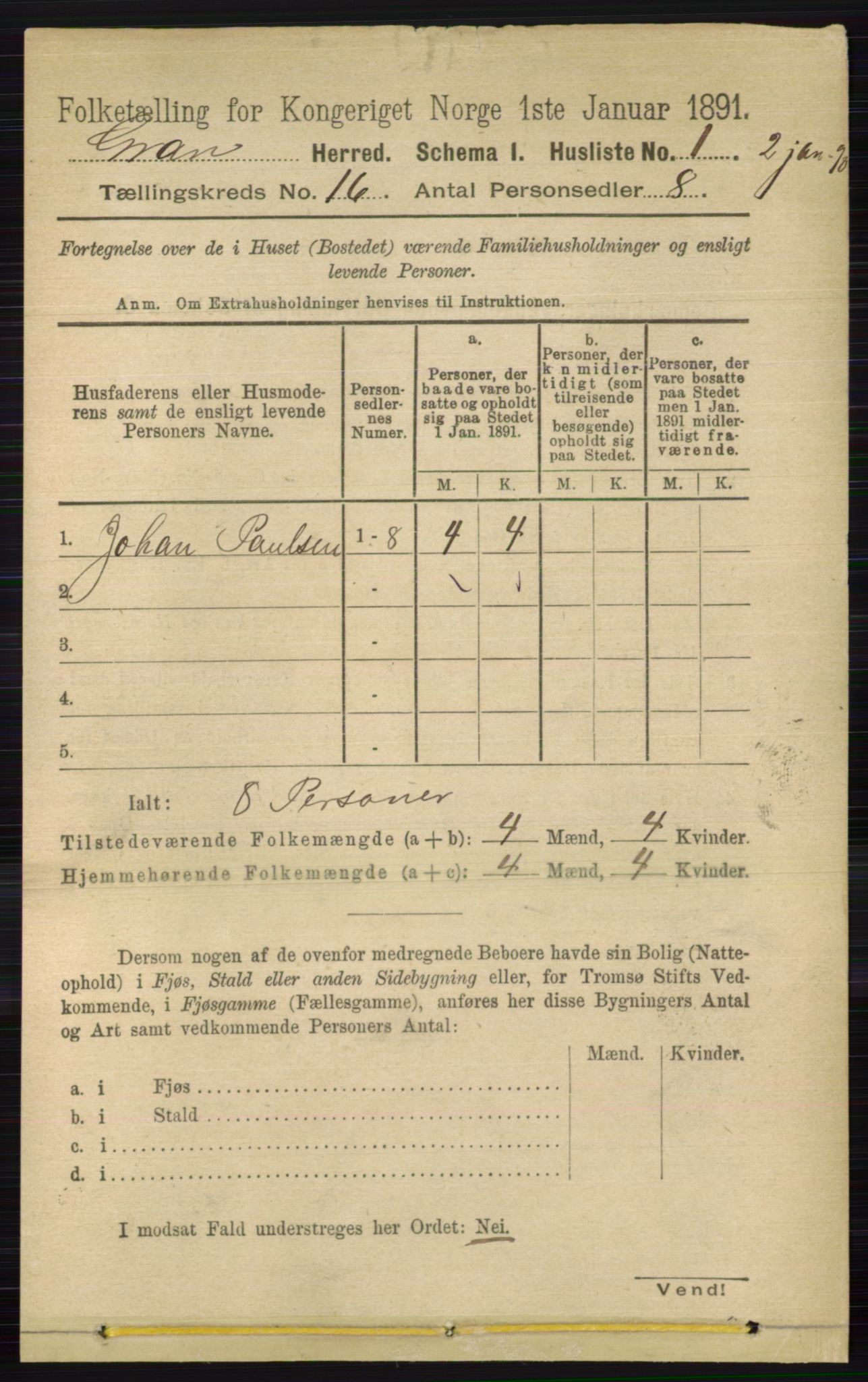 RA, 1891 census for 0534 Gran, 1891, p. 8011