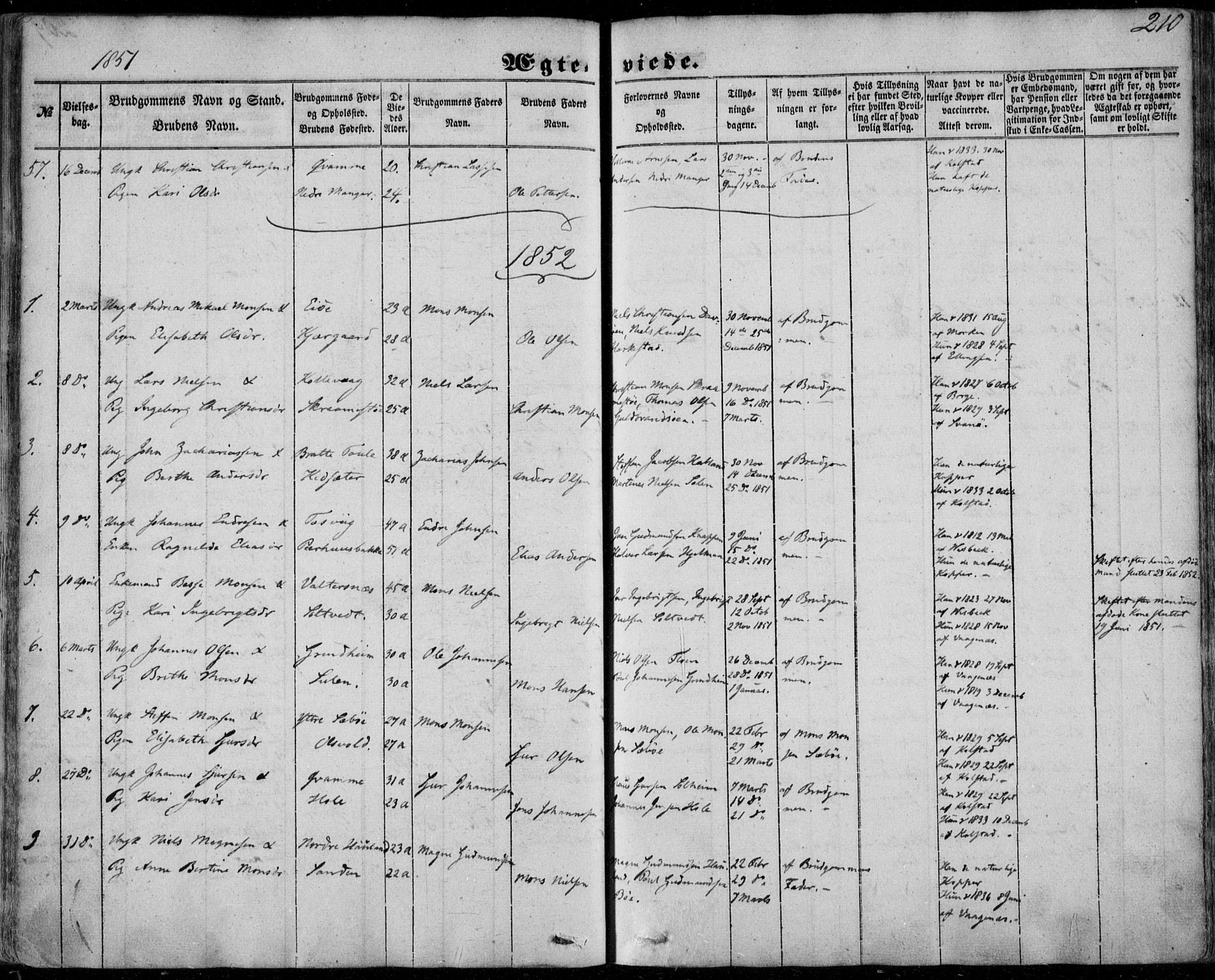 Manger sokneprestembete, SAB/A-76801/H/Haa: Parish register (official) no. A 6, 1849-1859, p. 210