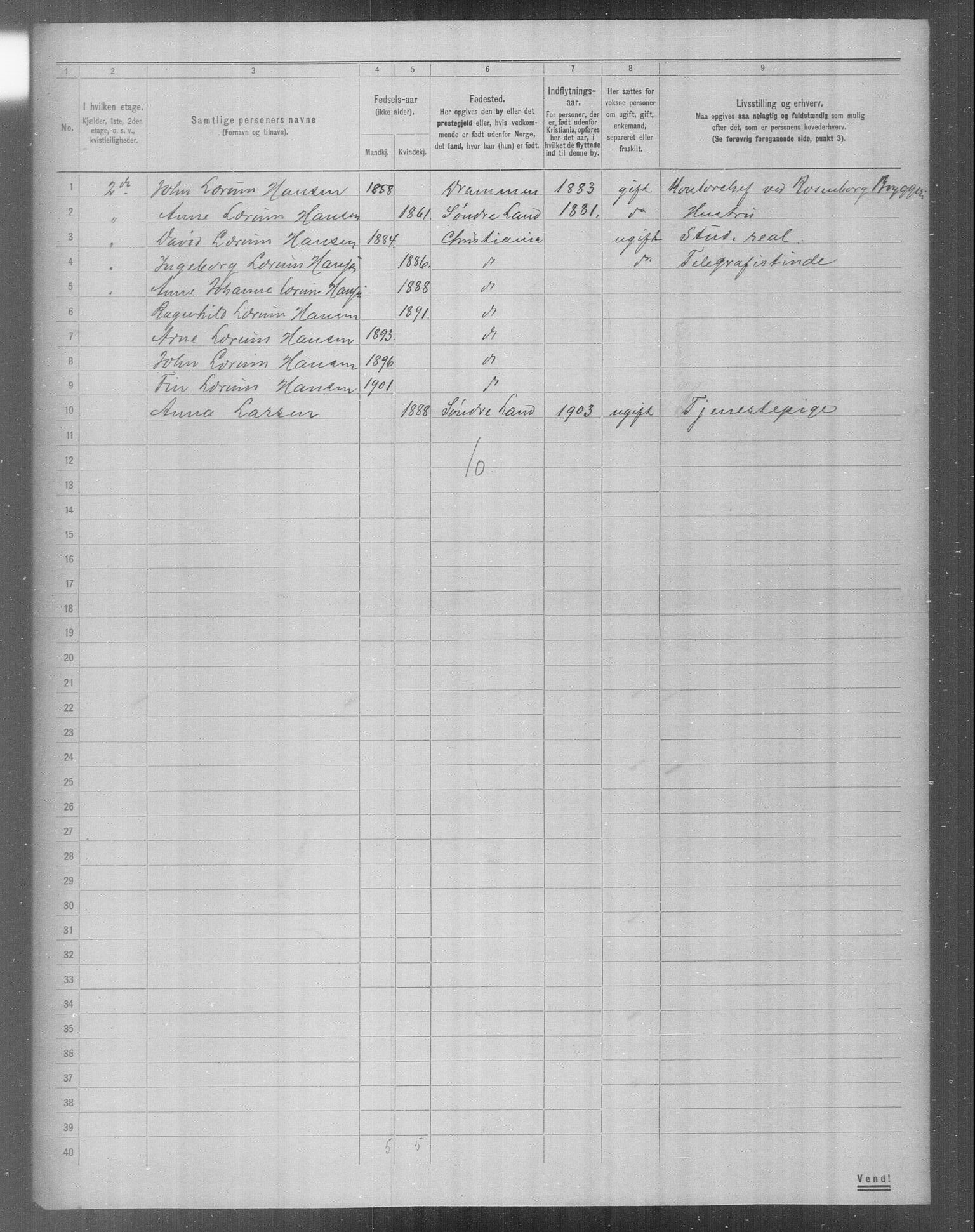 OBA, Municipal Census 1904 for Kristiania, 1904, p. 19052