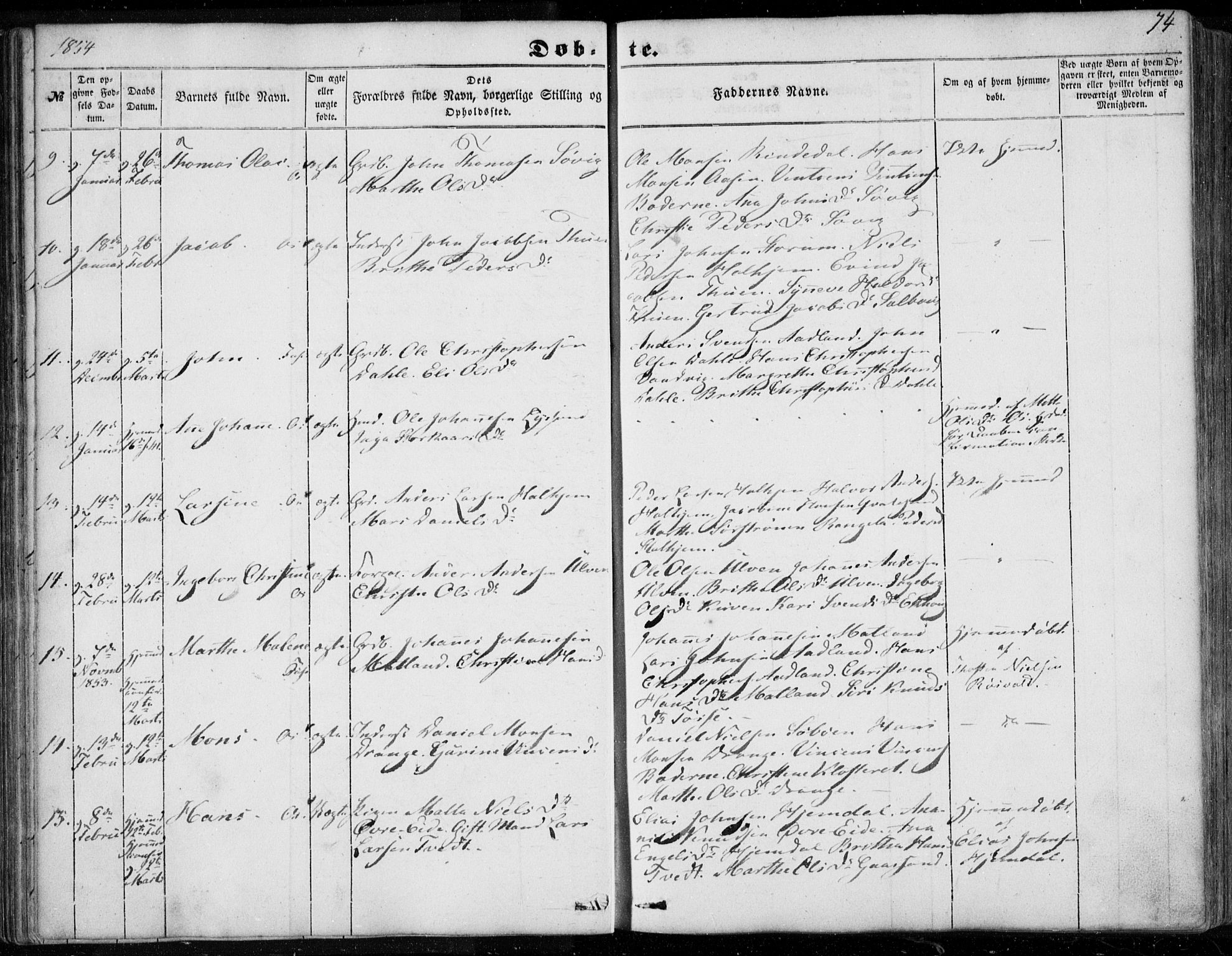 Os sokneprestembete, SAB/A-99929: Parish register (official) no. A 16, 1851-1859, p. 74