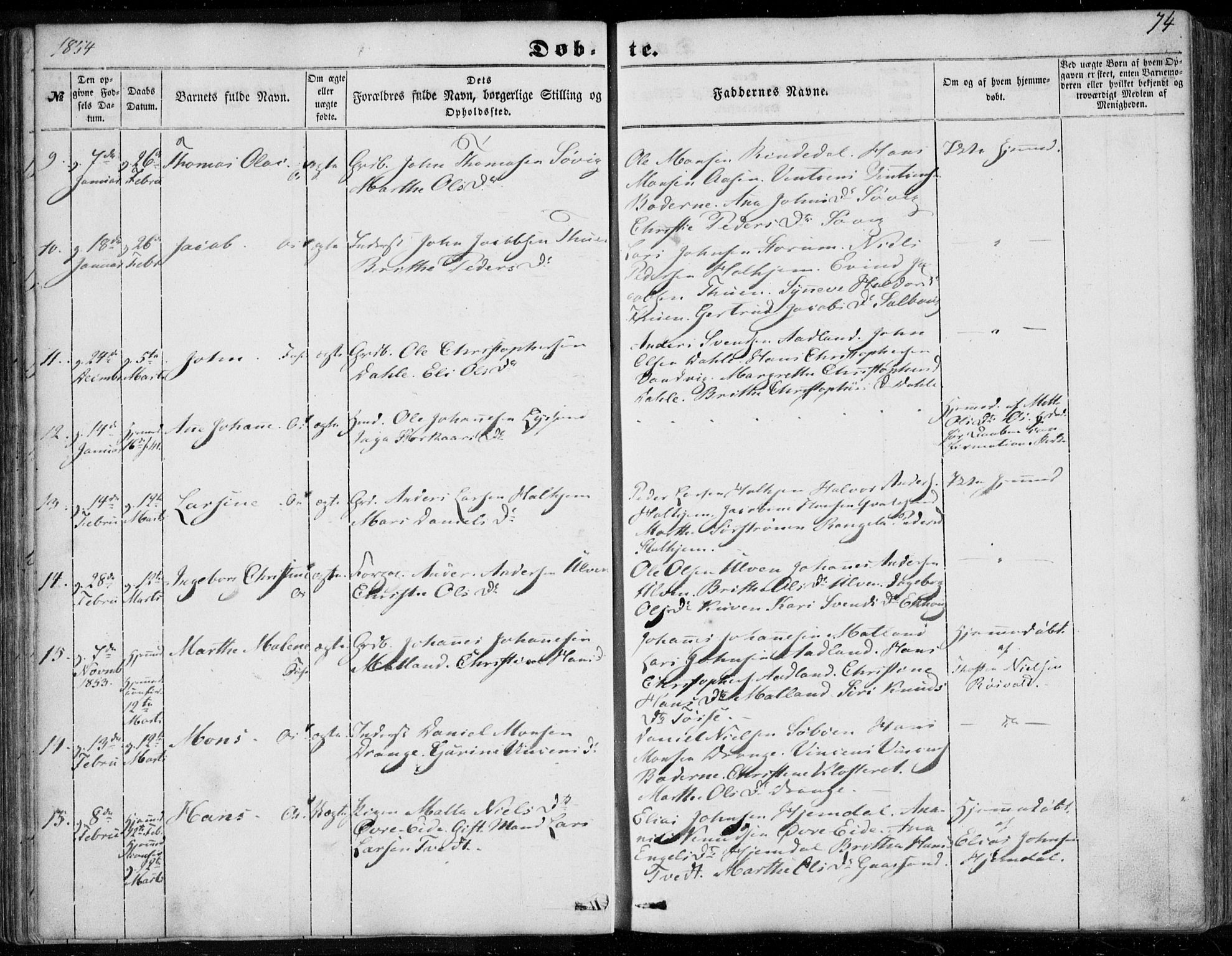 Os sokneprestembete, AV/SAB-A-99929: Parish register (official) no. A 16, 1851-1859, p. 74