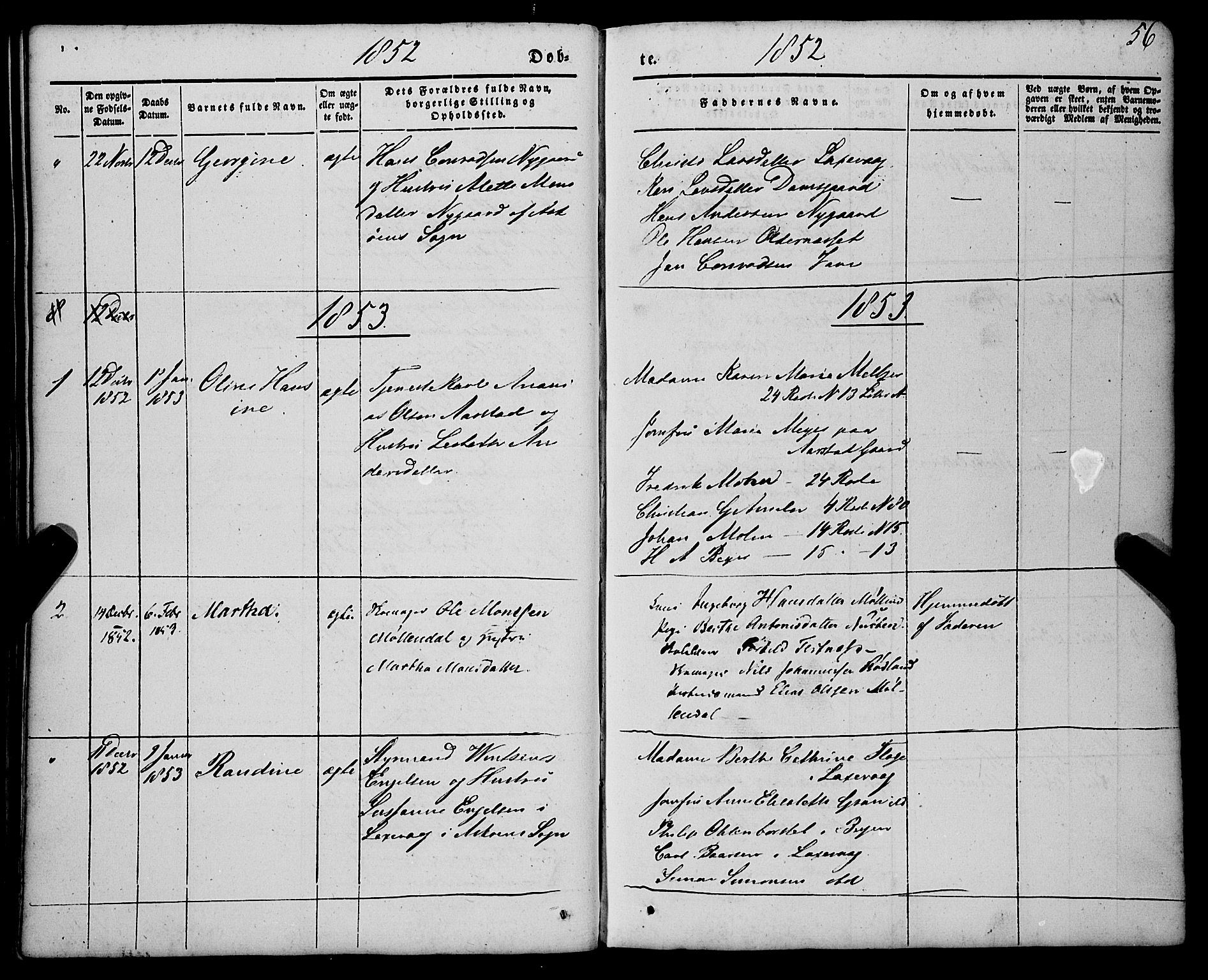 St. Jørgens hospital og Årstad sokneprestembete, AV/SAB-A-99934: Parish register (official) no. A 4, 1844-1863, p. 56