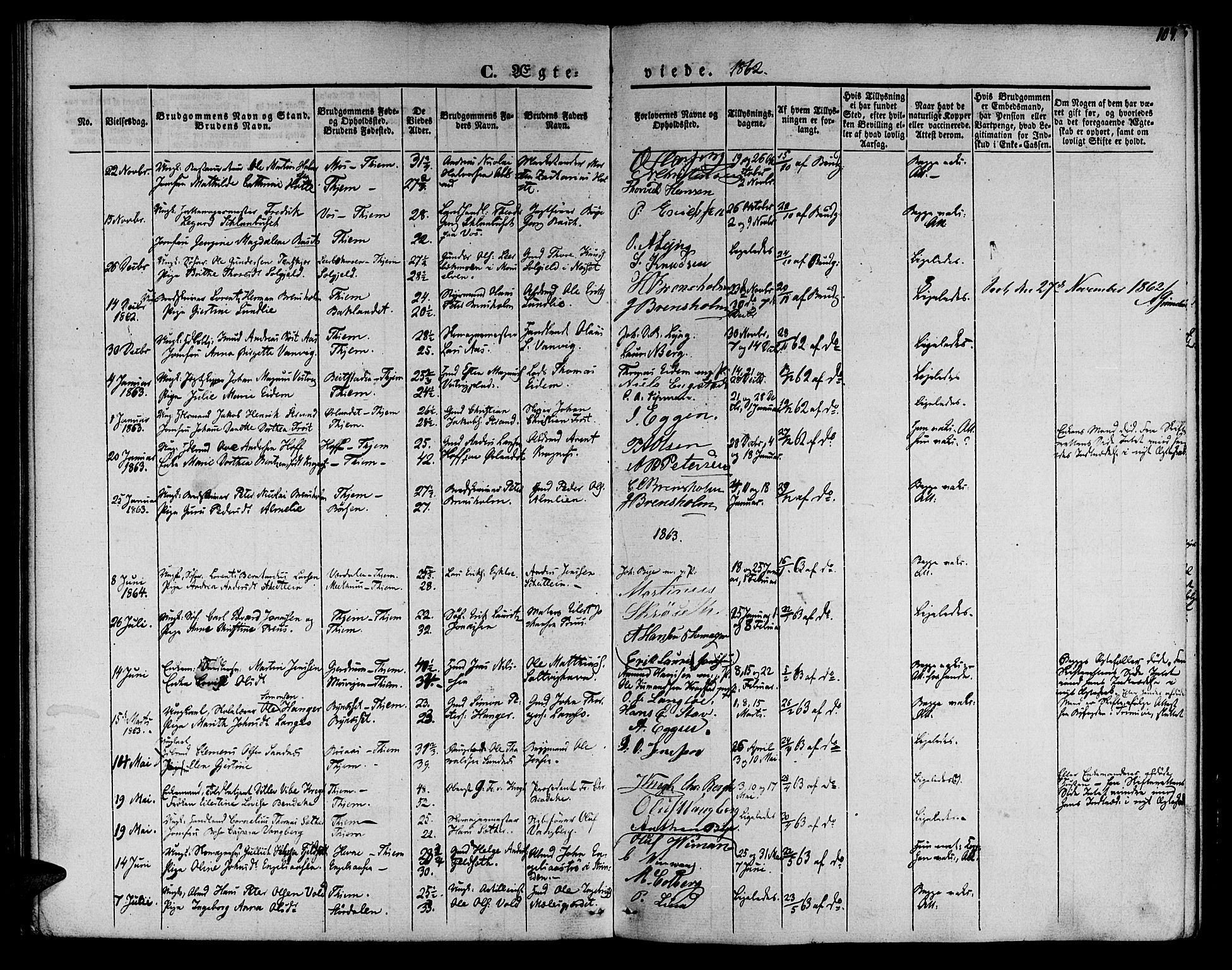 Ministerialprotokoller, klokkerbøker og fødselsregistre - Sør-Trøndelag, SAT/A-1456/602/L0111: Parish register (official) no. 602A09, 1844-1867, p. 104