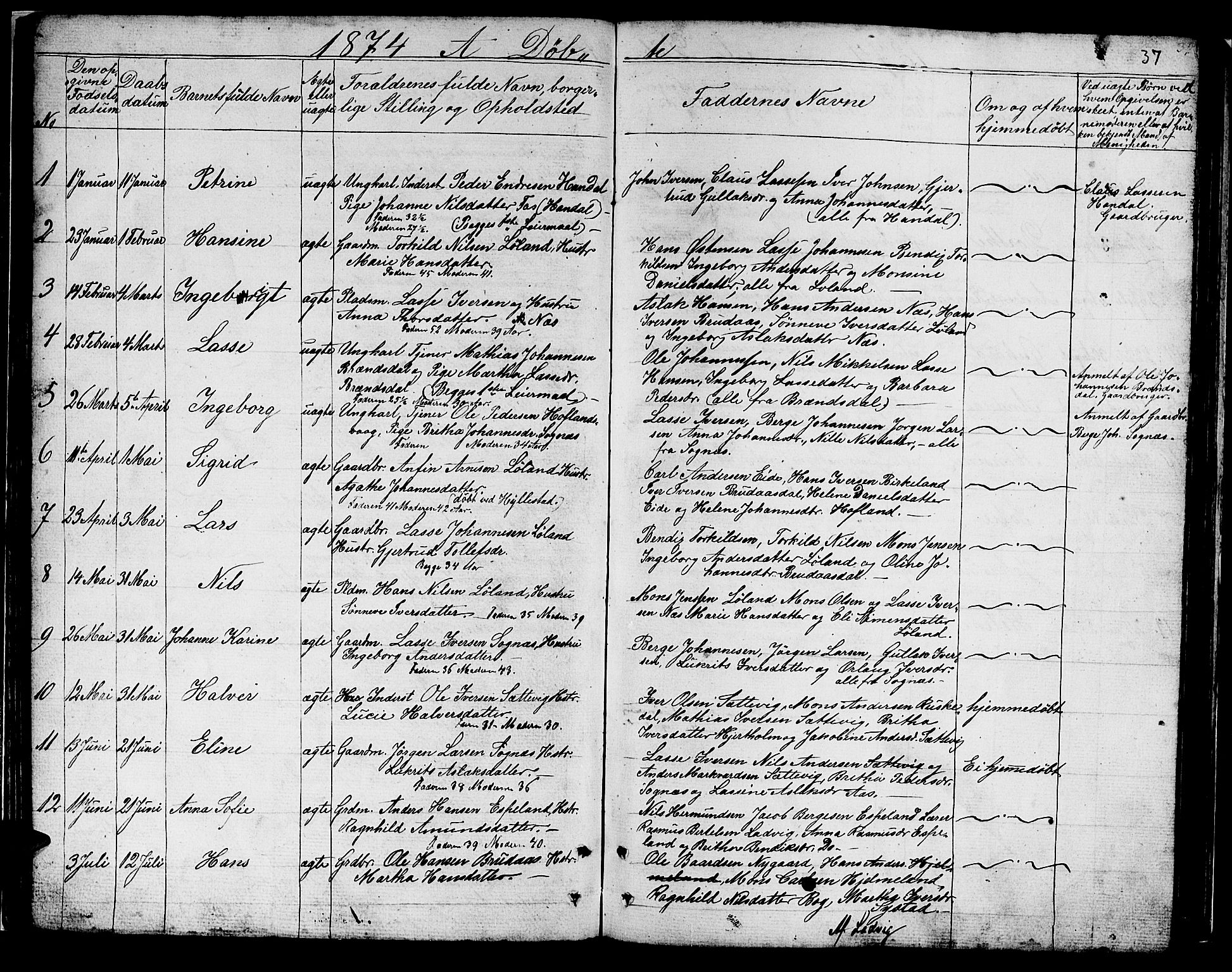 Hyllestad sokneprestembete, SAB/A-80401: Parish register (copy) no. B 1, 1854-1889, p. 37