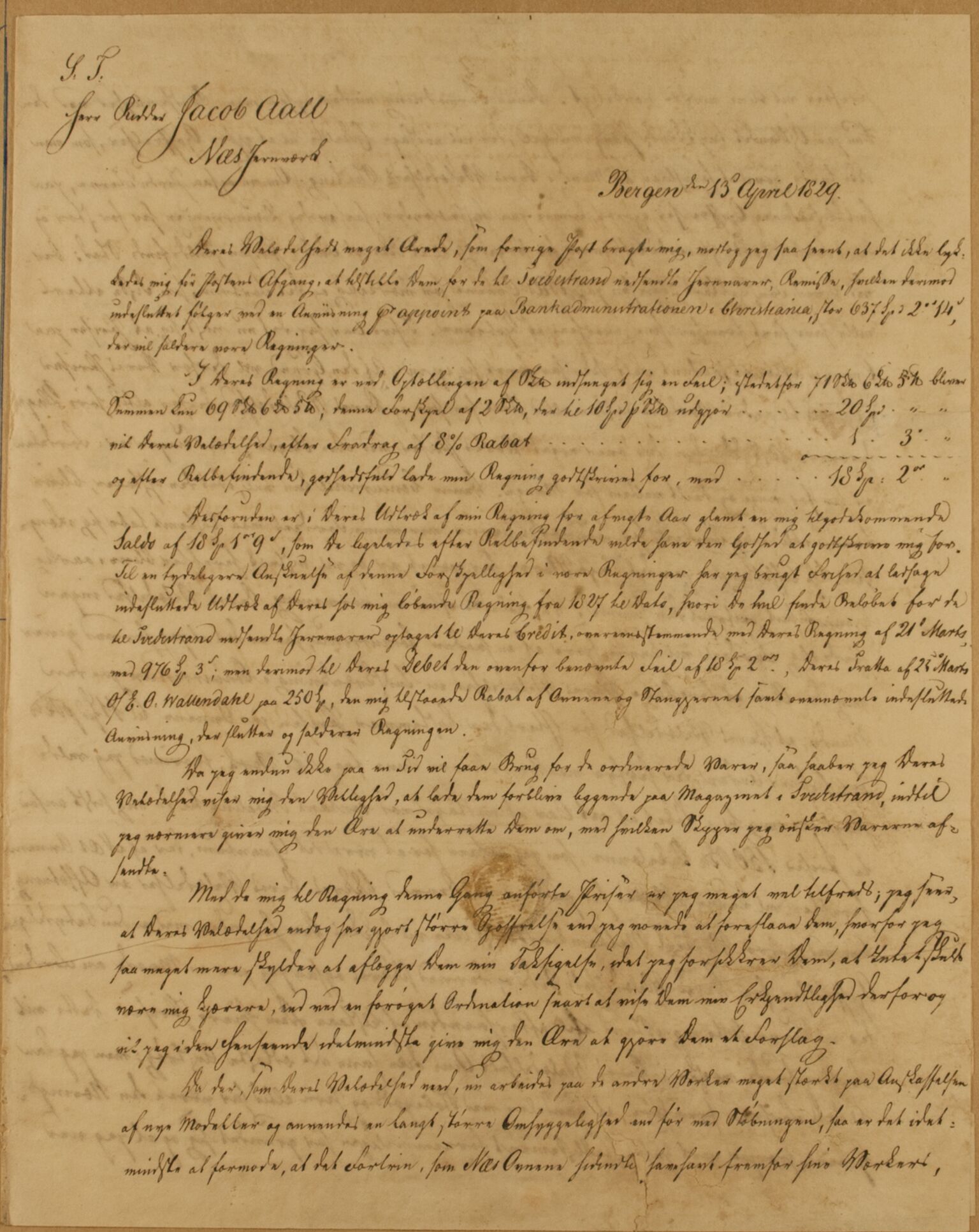 Familien Aalls privatarkiv , NESJ/NJM-005/E-00004/L0001: Inngående brev 1829, 1829