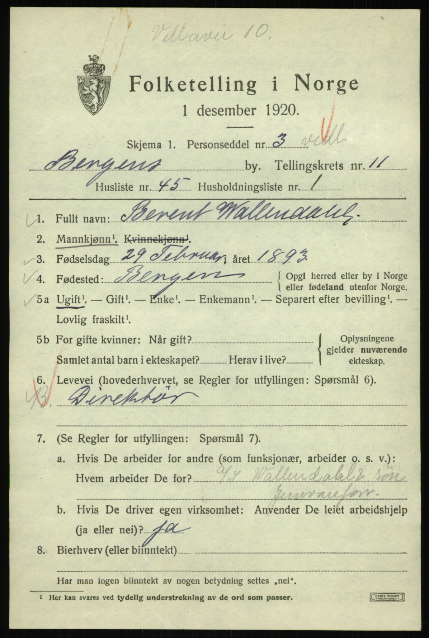 SAB, 1920 census for Bergen, 1920, p. 73546