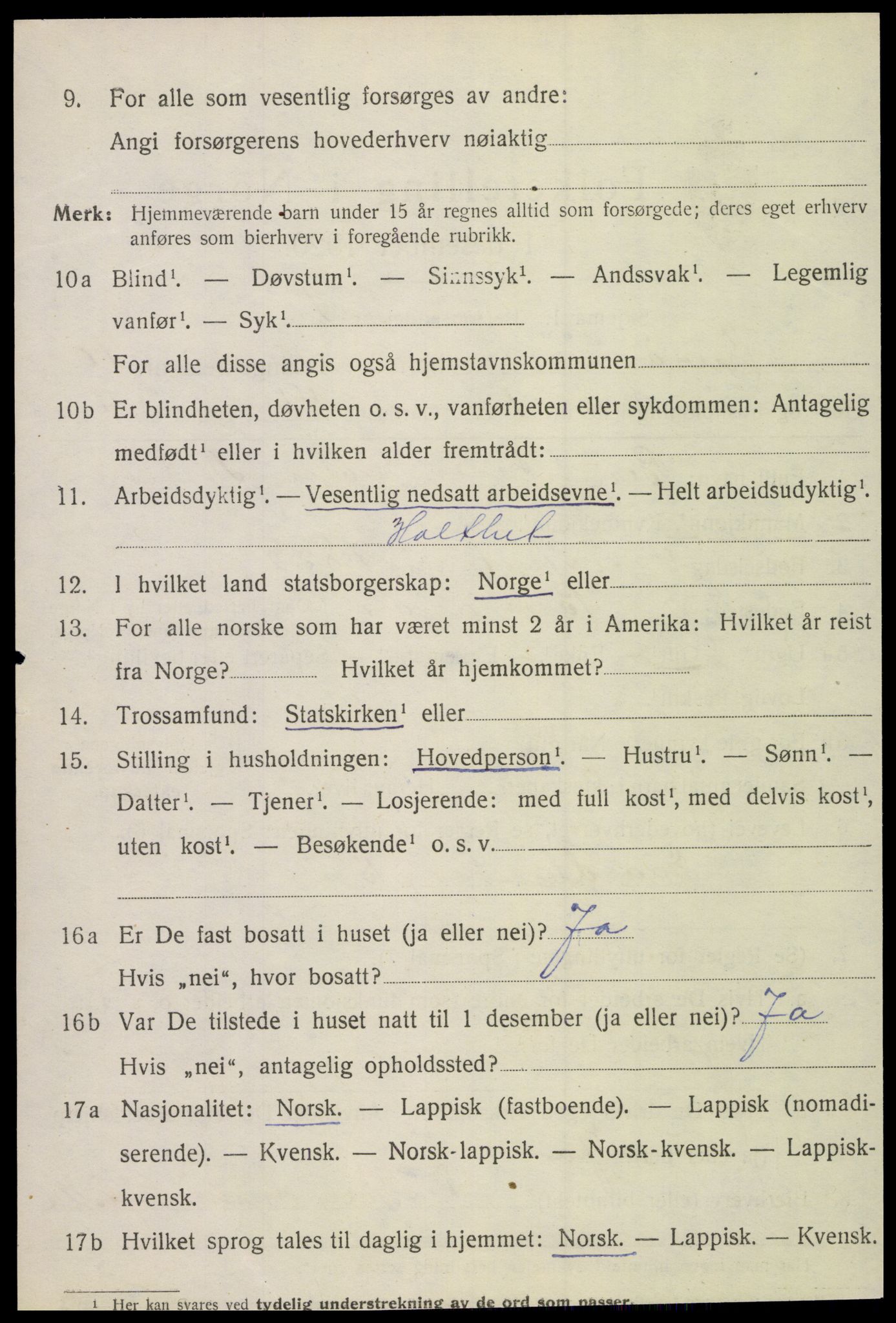 SAT, 1920 census for Lurøy, 1920, p. 4424