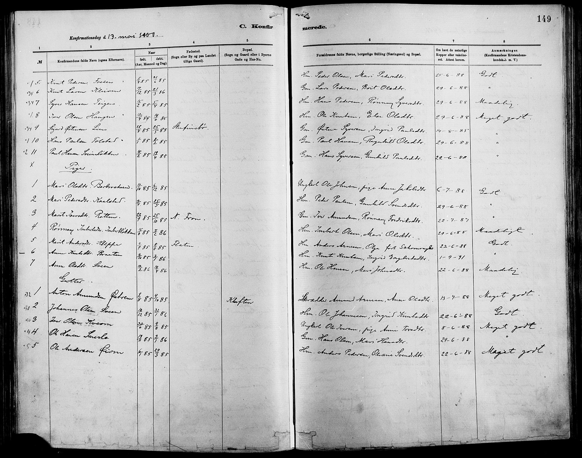 Vågå prestekontor, AV/SAH-PREST-076/H/Ha/Haa/L0009: Parish register (official) no. 9, 1886-1904, p. 149