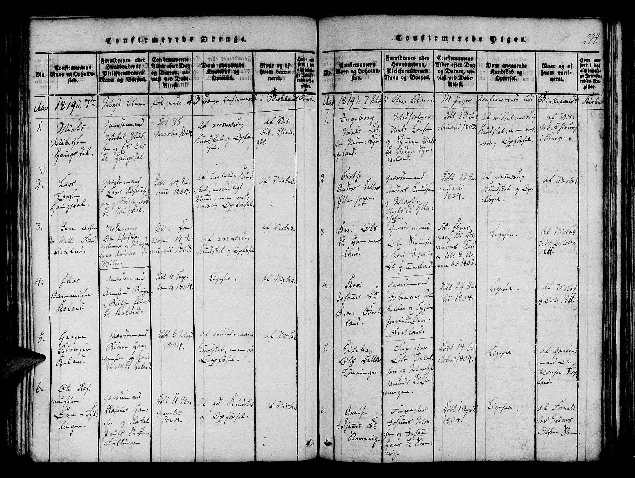 Fana Sokneprestembete, SAB/A-75101/H/Haa/Haaa/L0007: Parish register (official) no. A 7, 1816-1828, p. 244