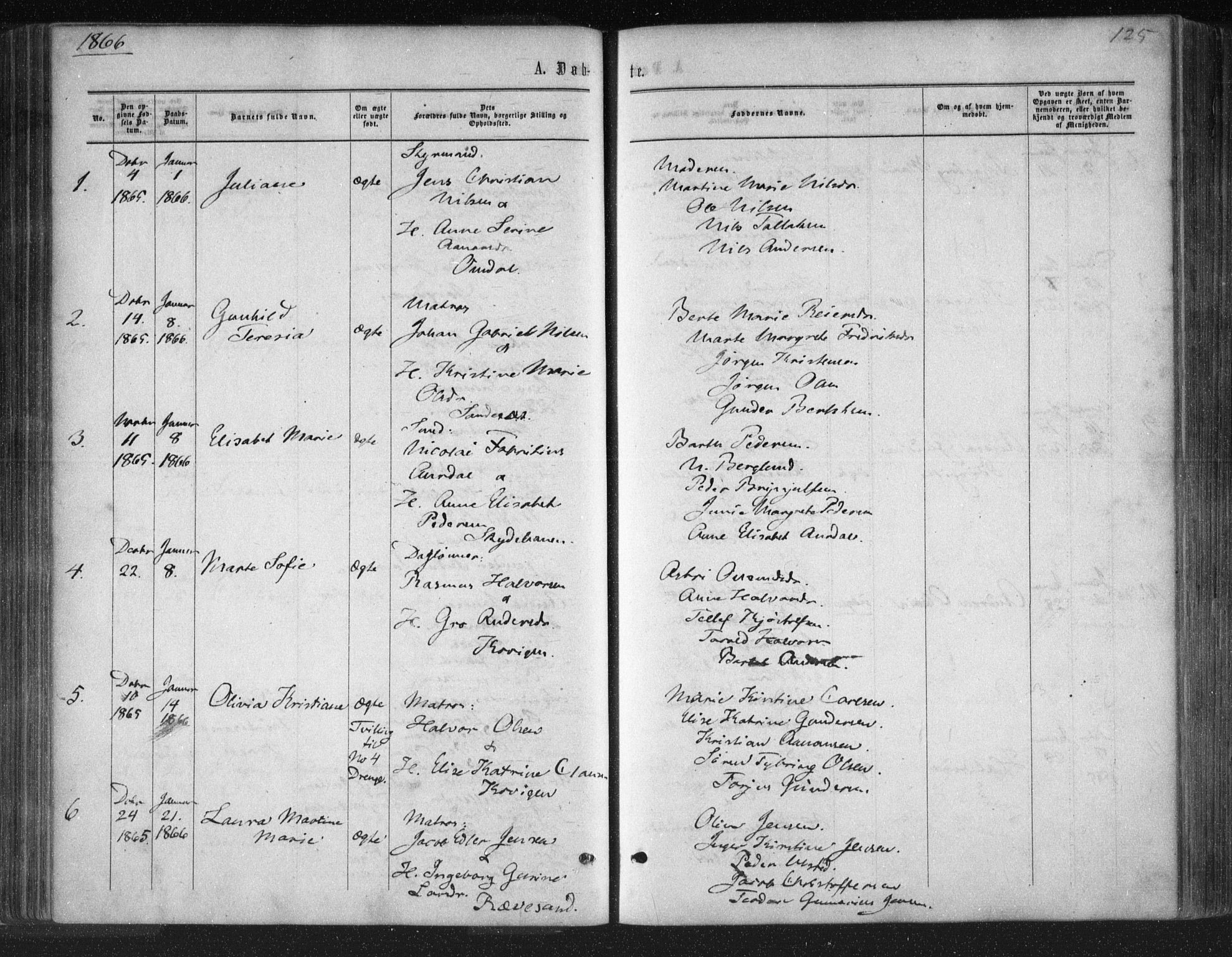 Tromøy sokneprestkontor, SAK/1111-0041/F/Fa/L0007: Parish register (official) no. A 7, 1864-1869, p. 125