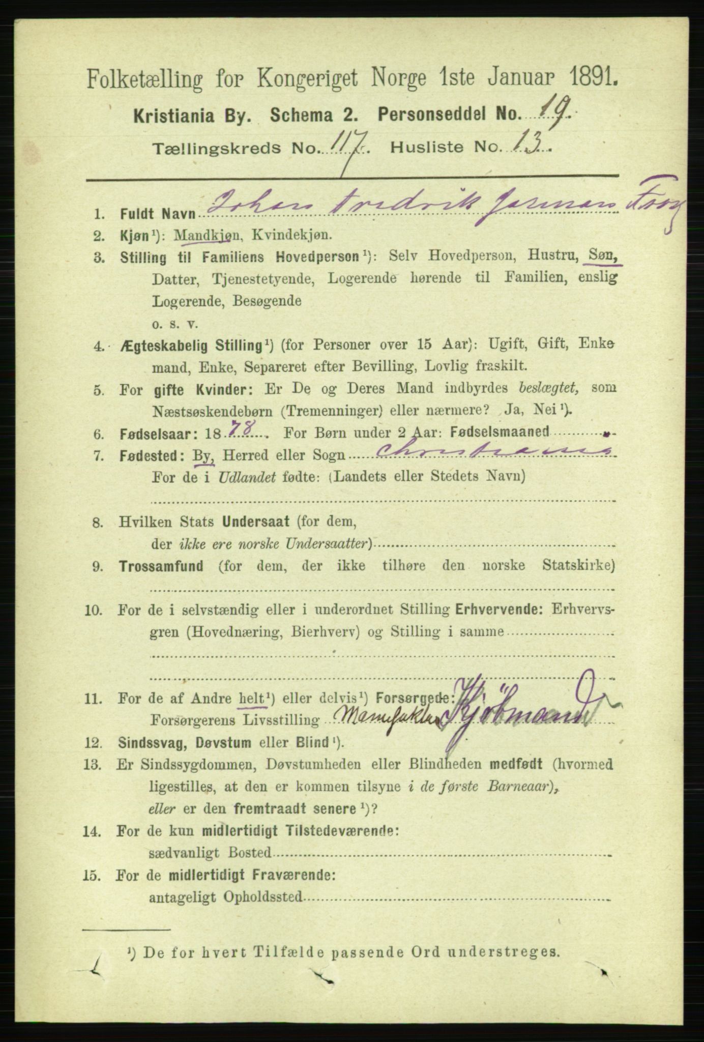 RA, 1891 census for 0301 Kristiania, 1891, p. 63230