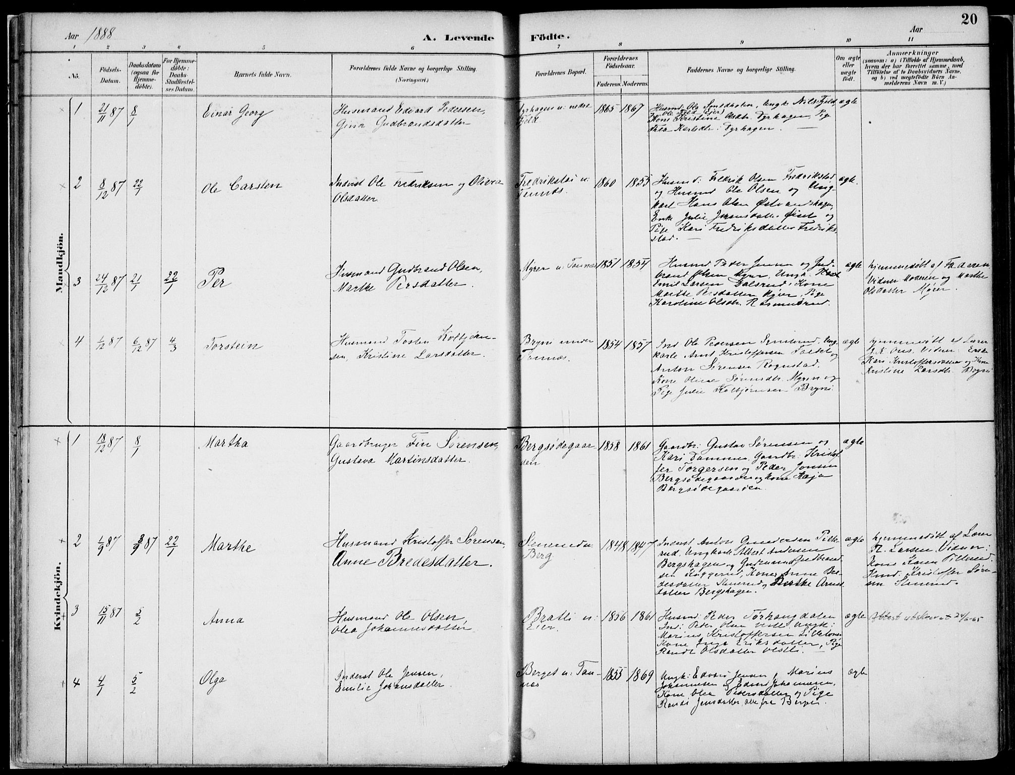 Nord-Odal prestekontor, AV/SAH-PREST-032/H/Ha/Haa/L0008: Parish register (official) no. 8, 1886-1901, p. 20