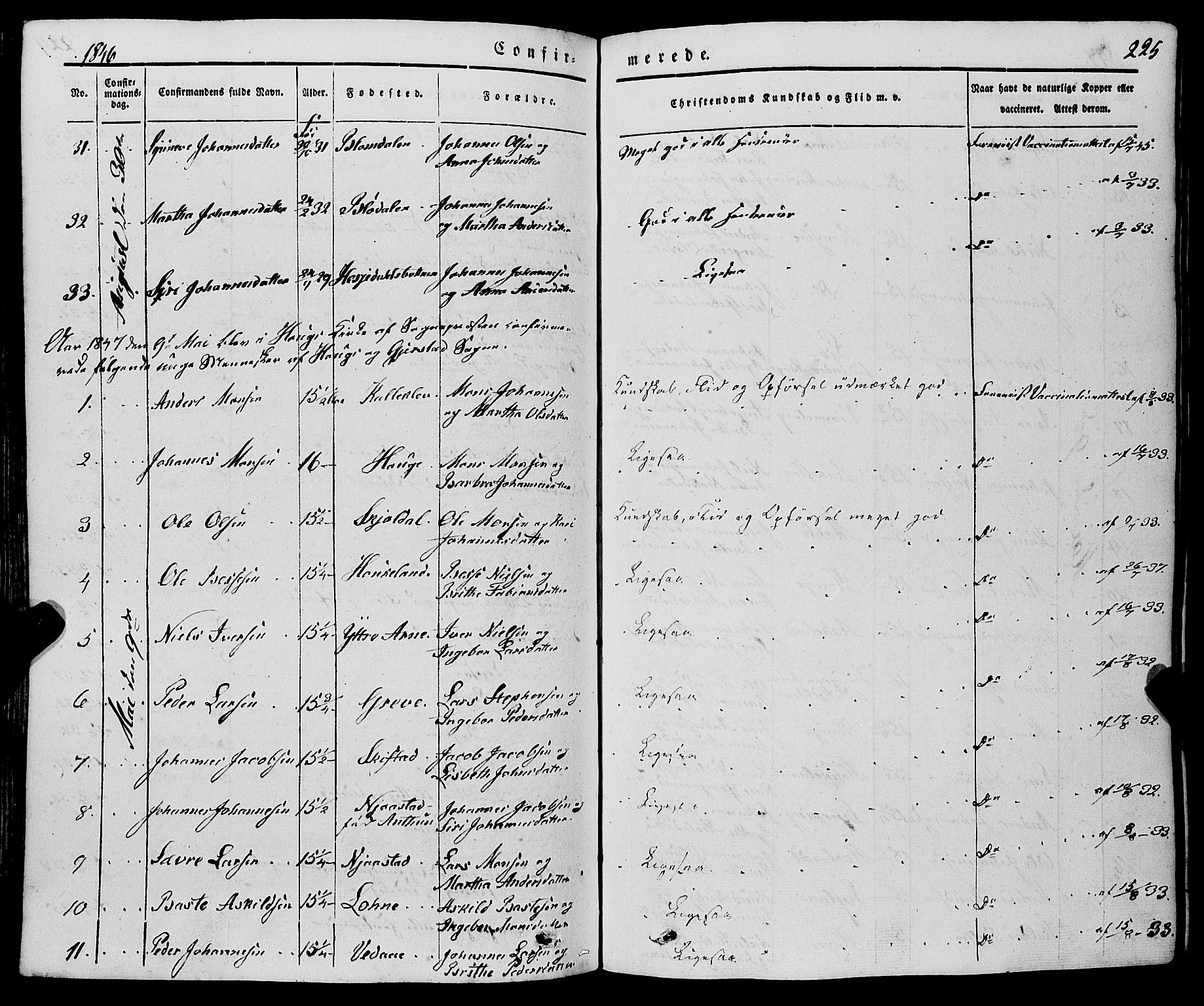 Haus sokneprestembete, SAB/A-75601/H/Haa: Parish register (official) no. A 15, 1838-1847, p. 225