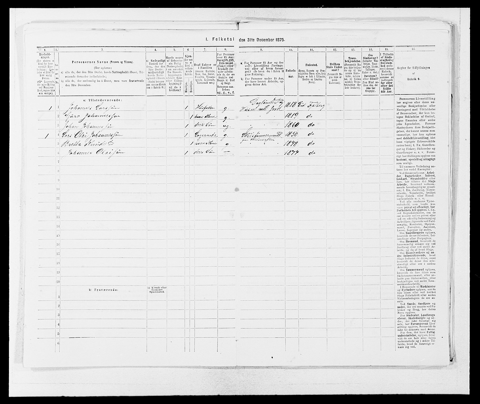 SAB, 1875 census for 1213P Fjelberg, 1875, p. 1315