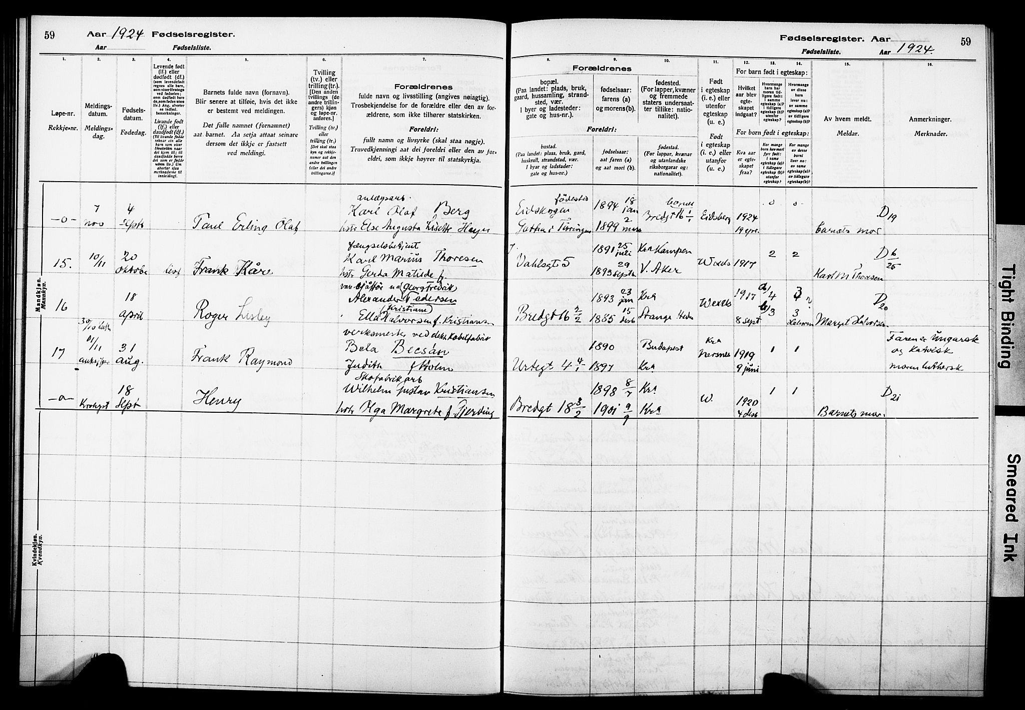 Wexel prestekontor Kirkebøker, AV/SAO-A-10879/J/L0001: Birth register no. 1, 1916-1930, p. 59