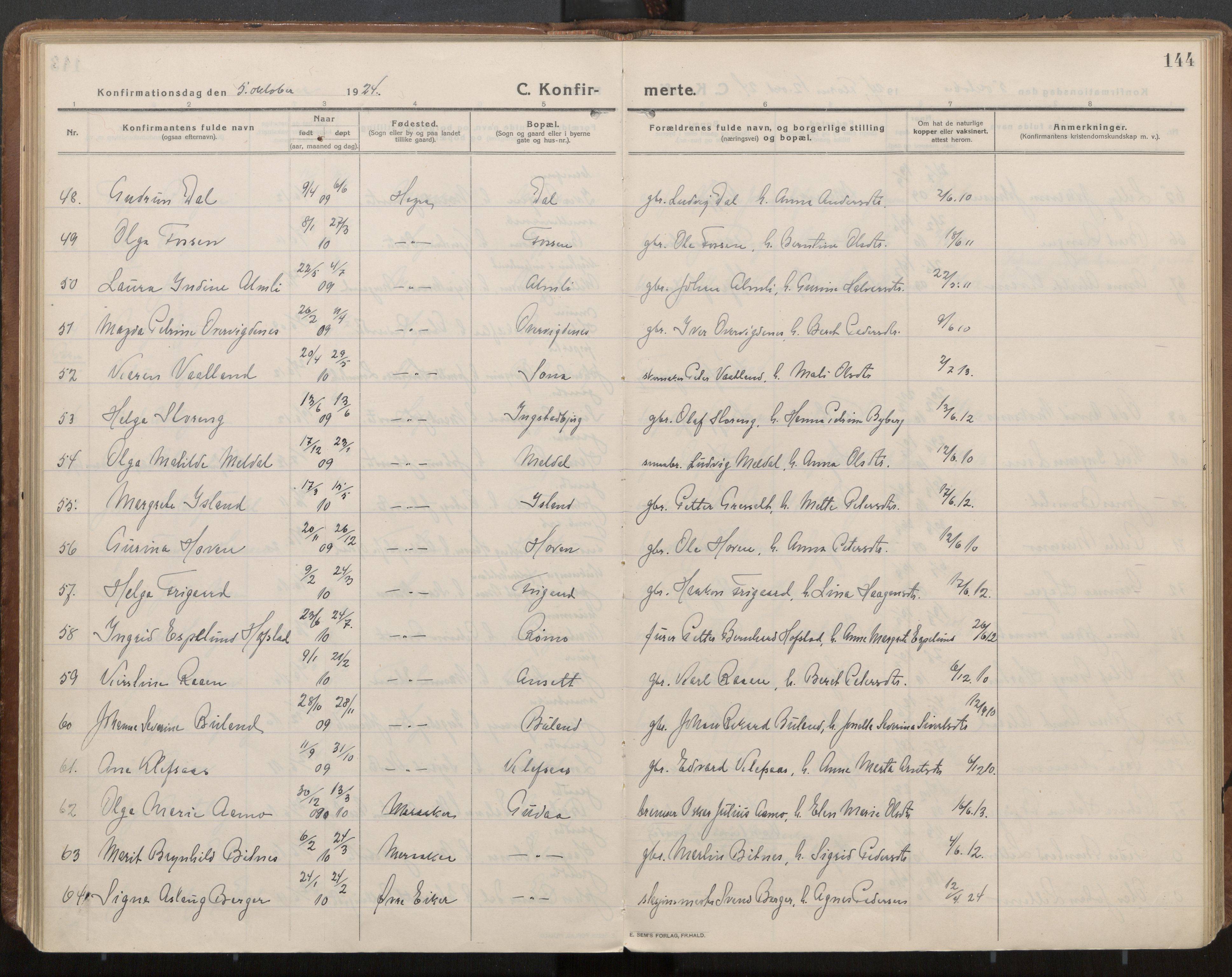 Ministerialprotokoller, klokkerbøker og fødselsregistre - Nord-Trøndelag, SAT/A-1458/703/L0037: Parish register (official) no. 703A10, 1915-1932, p. 144