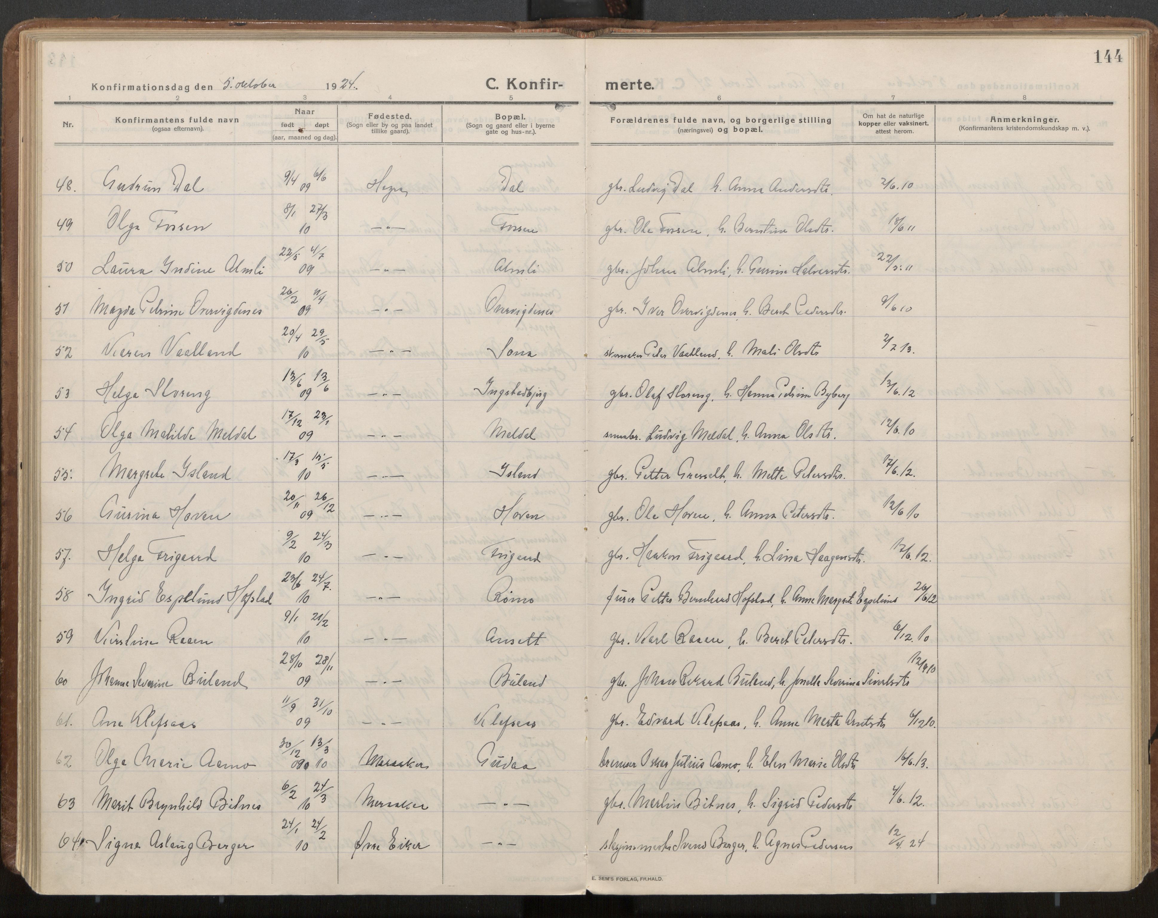 Ministerialprotokoller, klokkerbøker og fødselsregistre - Nord-Trøndelag, AV/SAT-A-1458/703/L0037: Parish register (official) no. 703A10, 1915-1932, p. 144