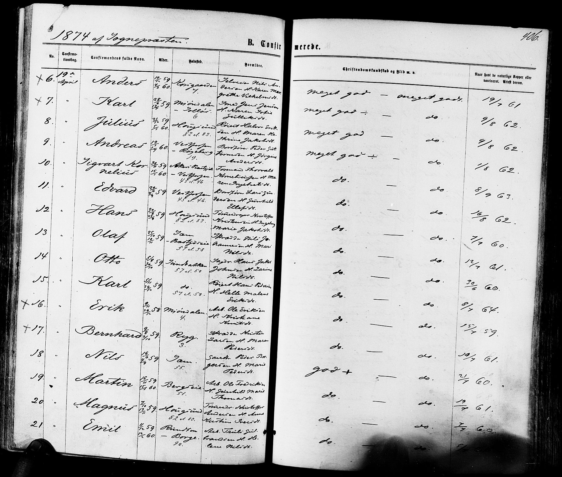 Eiker kirkebøker, AV/SAKO-A-4/F/Fa/L0017: Parish register (official) no. I 17, 1869-1877, p. 406