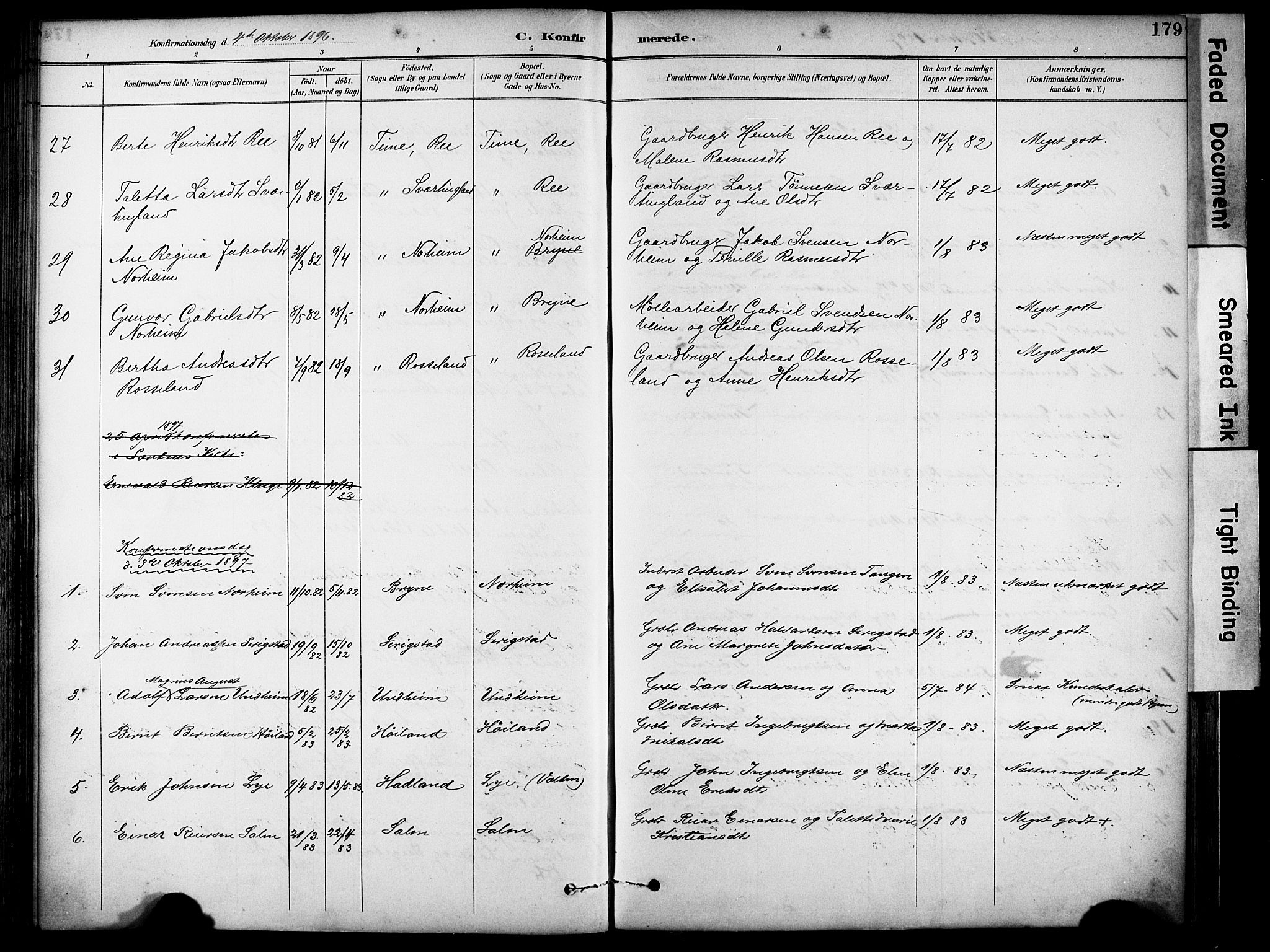 Lye sokneprestkontor, SAST/A-101794/001/30BA/L0011: Parish register (official) no. A 9, 1893-1903, p. 179