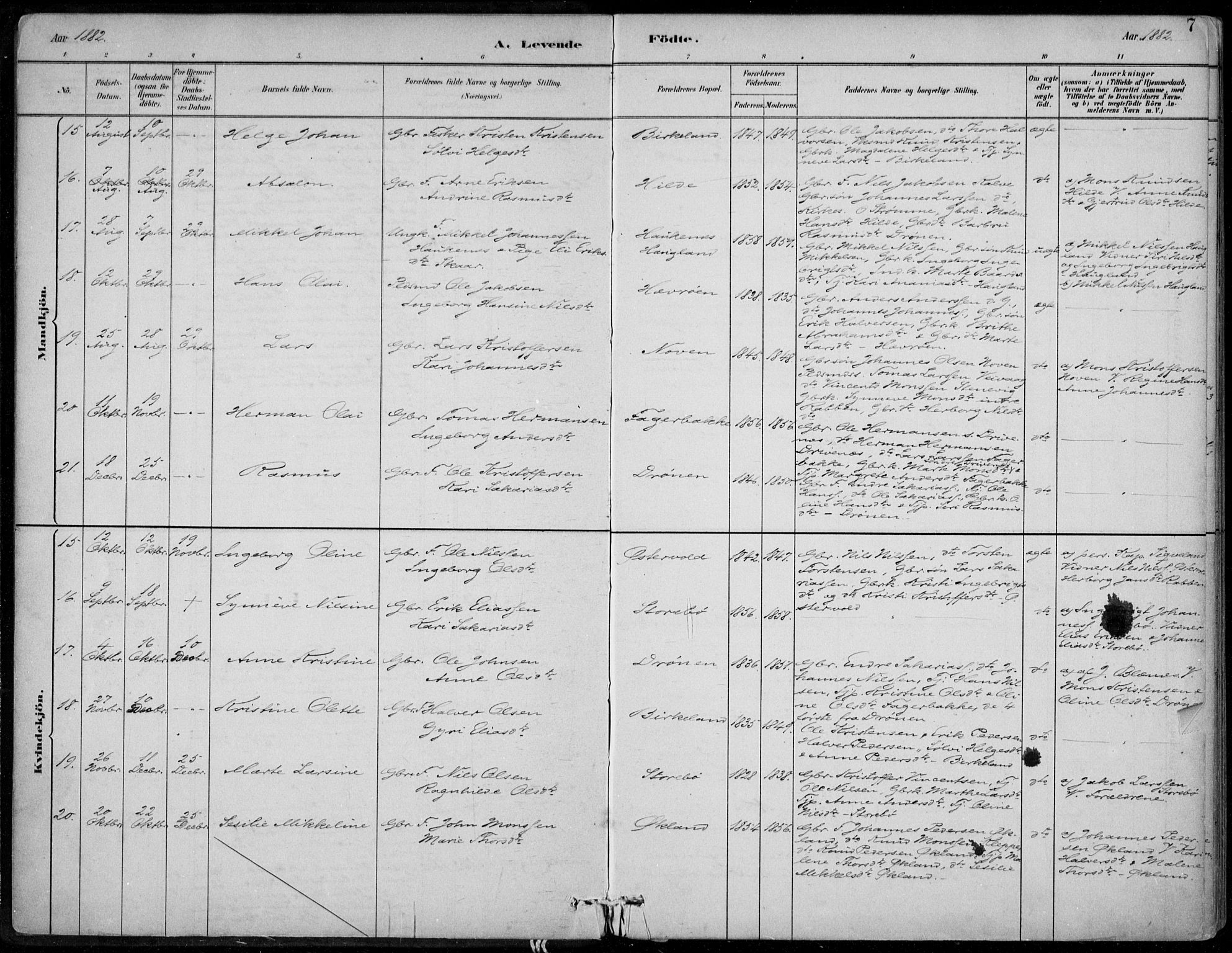 Sund sokneprestembete, SAB/A-99930: Parish register (official) no. C  1, 1882-1899, p. 7