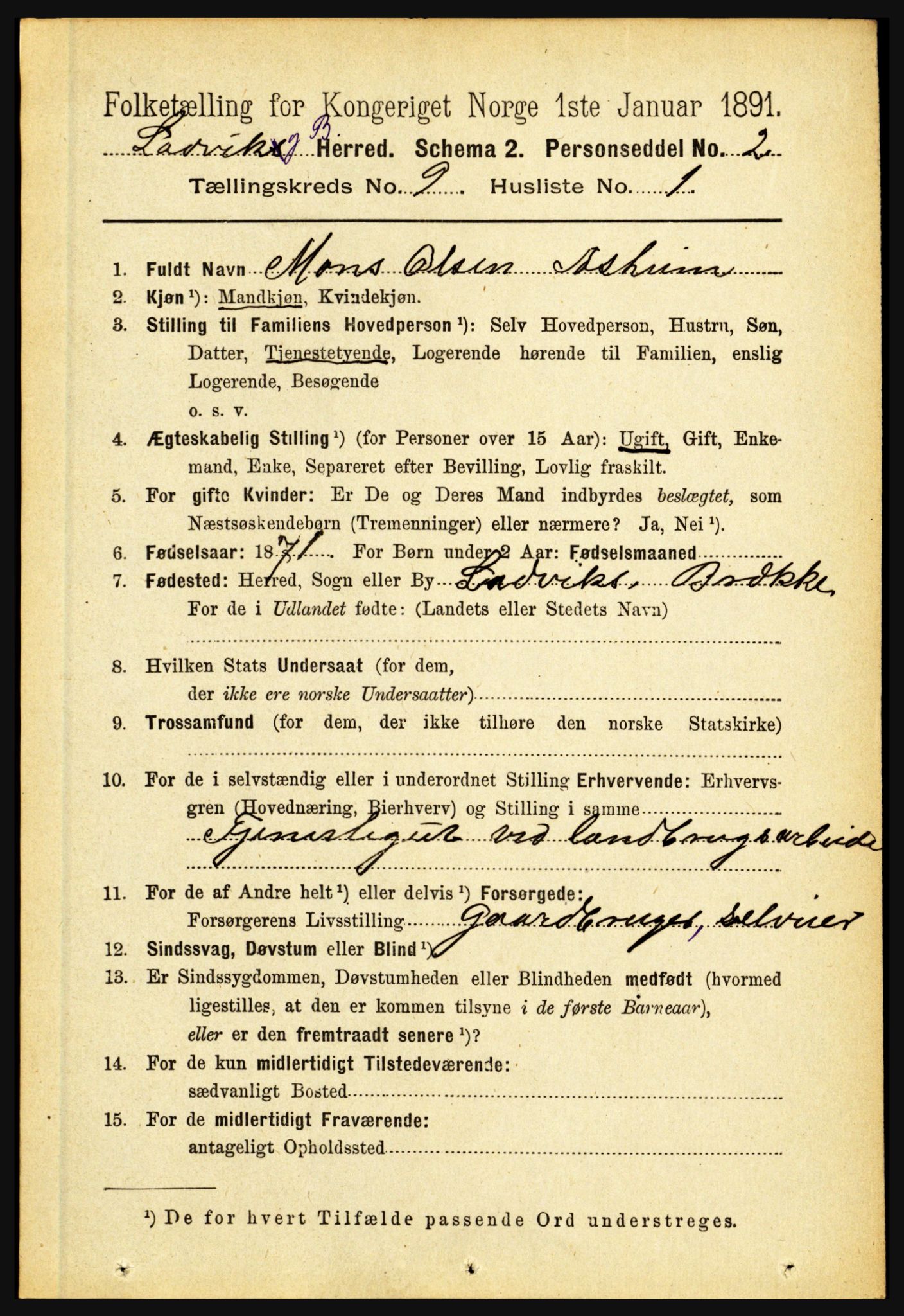 RA, 1891 census for 1415 Lavik og Brekke, 1891, p. 1804