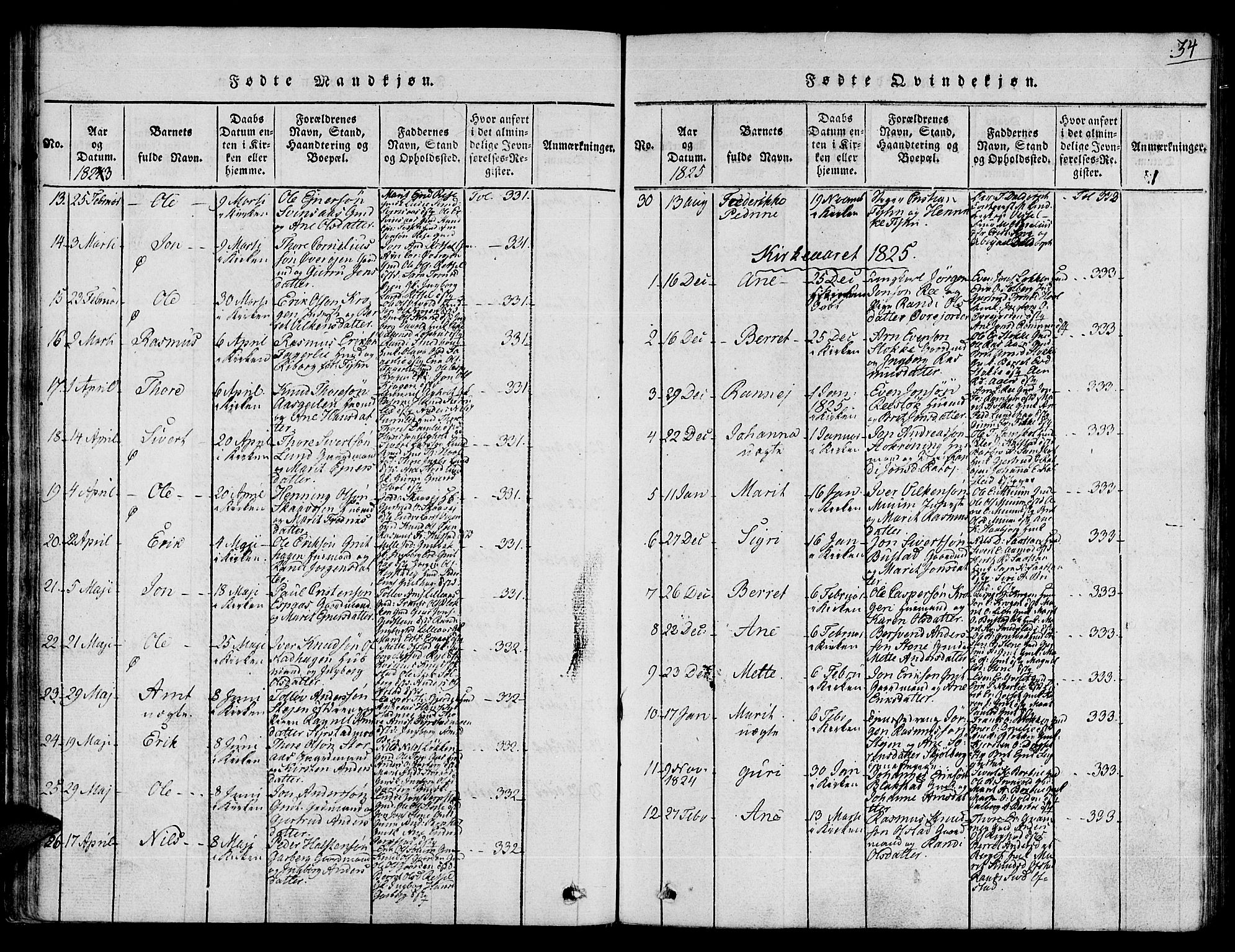 Ministerialprotokoller, klokkerbøker og fødselsregistre - Sør-Trøndelag, SAT/A-1456/672/L0853: Parish register (official) no. 672A06 /1, 1816-1829, p. 34
