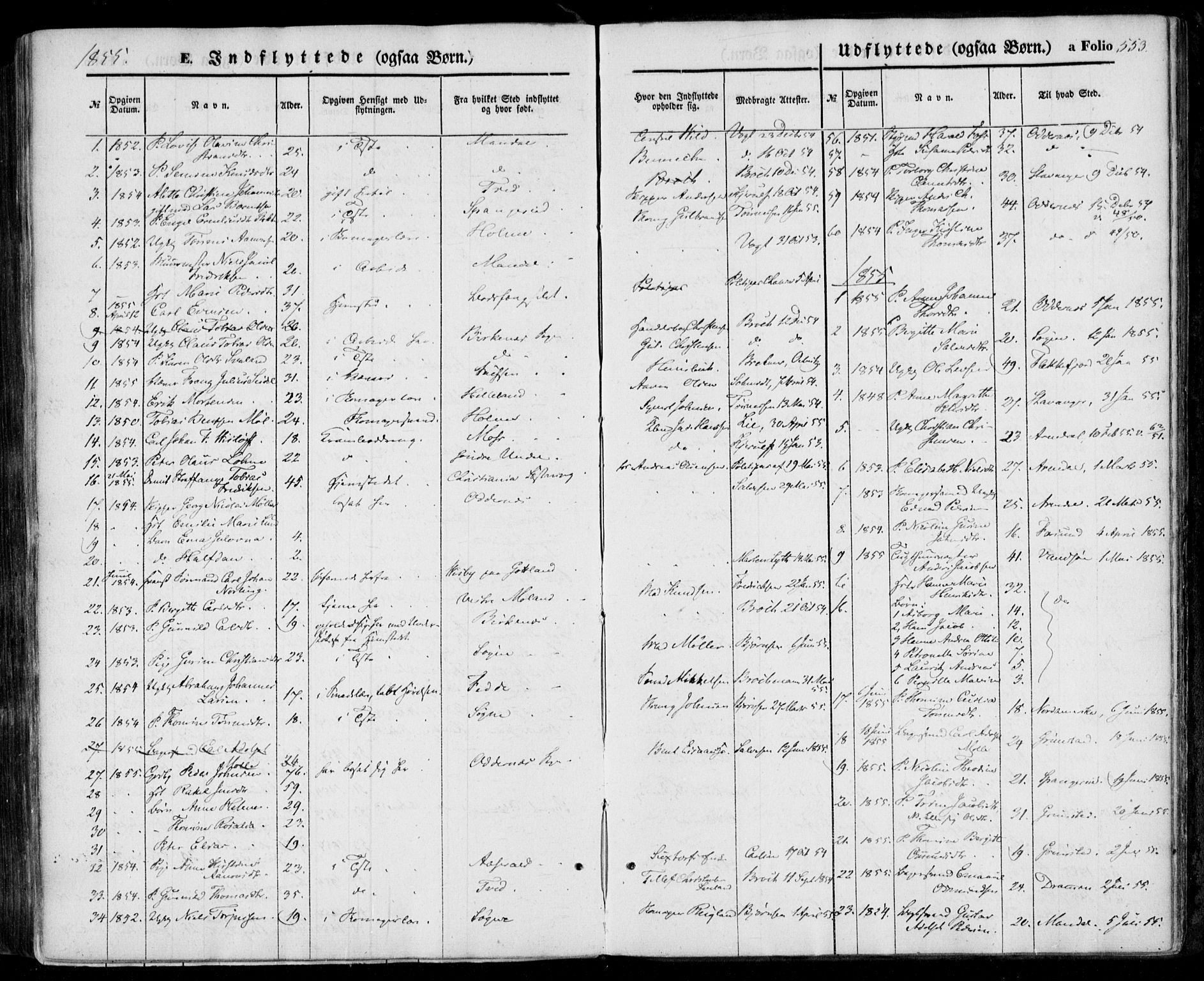 Kristiansand domprosti, AV/SAK-1112-0006/F/Fa/L0014: Parish register (official) no. A 14, 1852-1867, p. 553