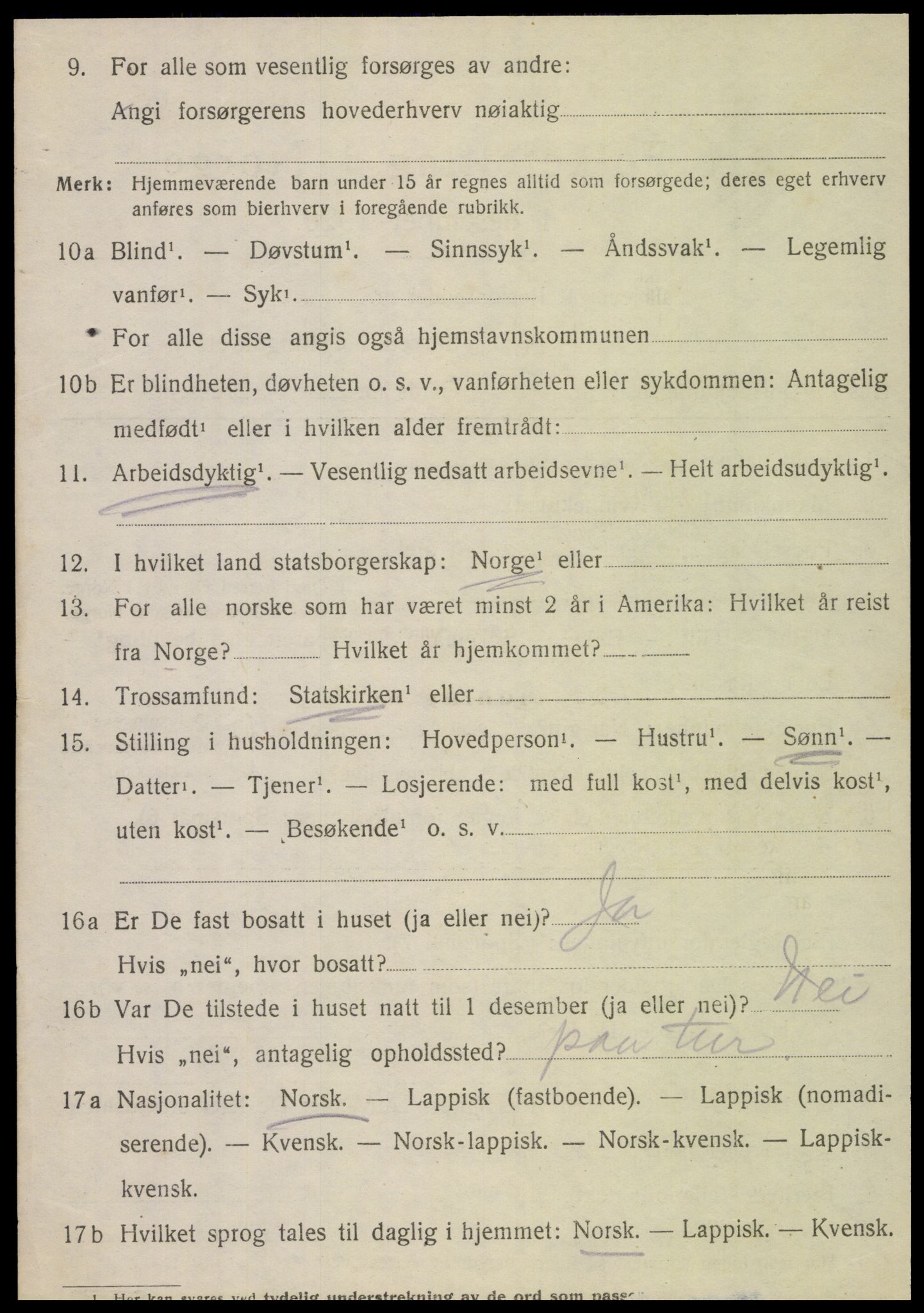 SAT, 1920 census for Stamnes, 1920, p. 2707