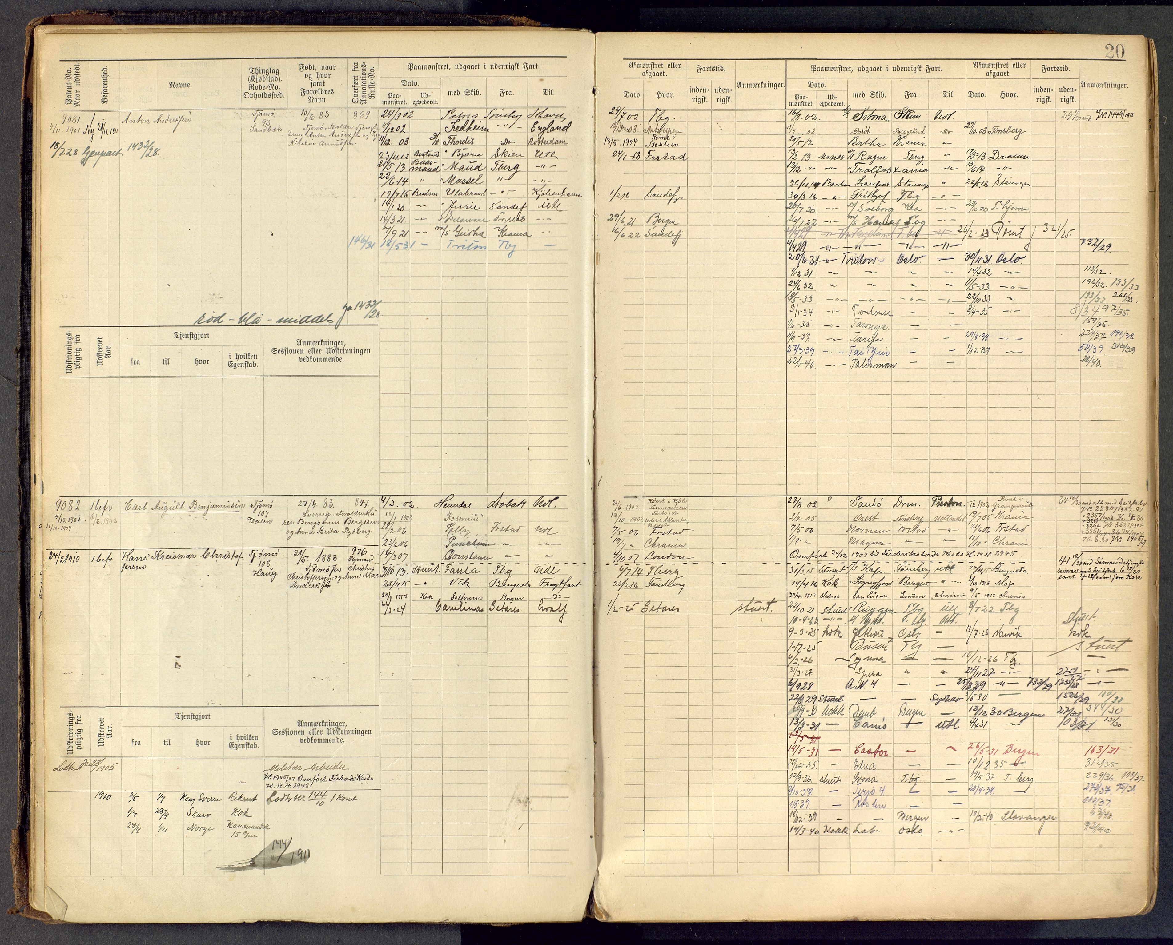 Tønsberg innrulleringskontor, AV/SAKO-A-786/F/Fc/Fcb/L0009: Hovedrulle Patent nr. 9043-9992, 1900-1921, p. 20