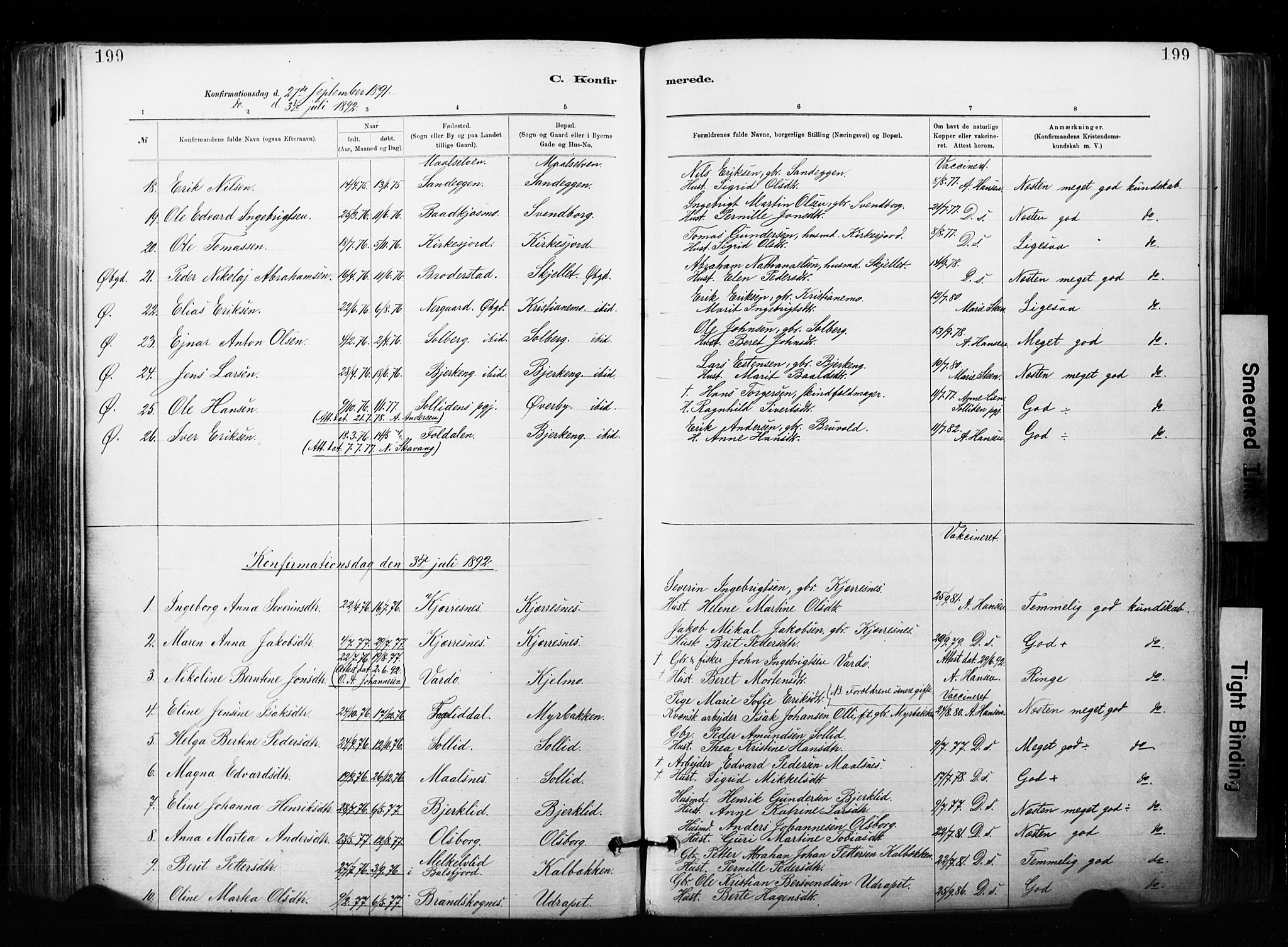 Målselv sokneprestembete, SATØ/S-1311/G/Ga/Gaa/L0007kirke: Parish register (official) no. 7, 1884-1903, p. 199