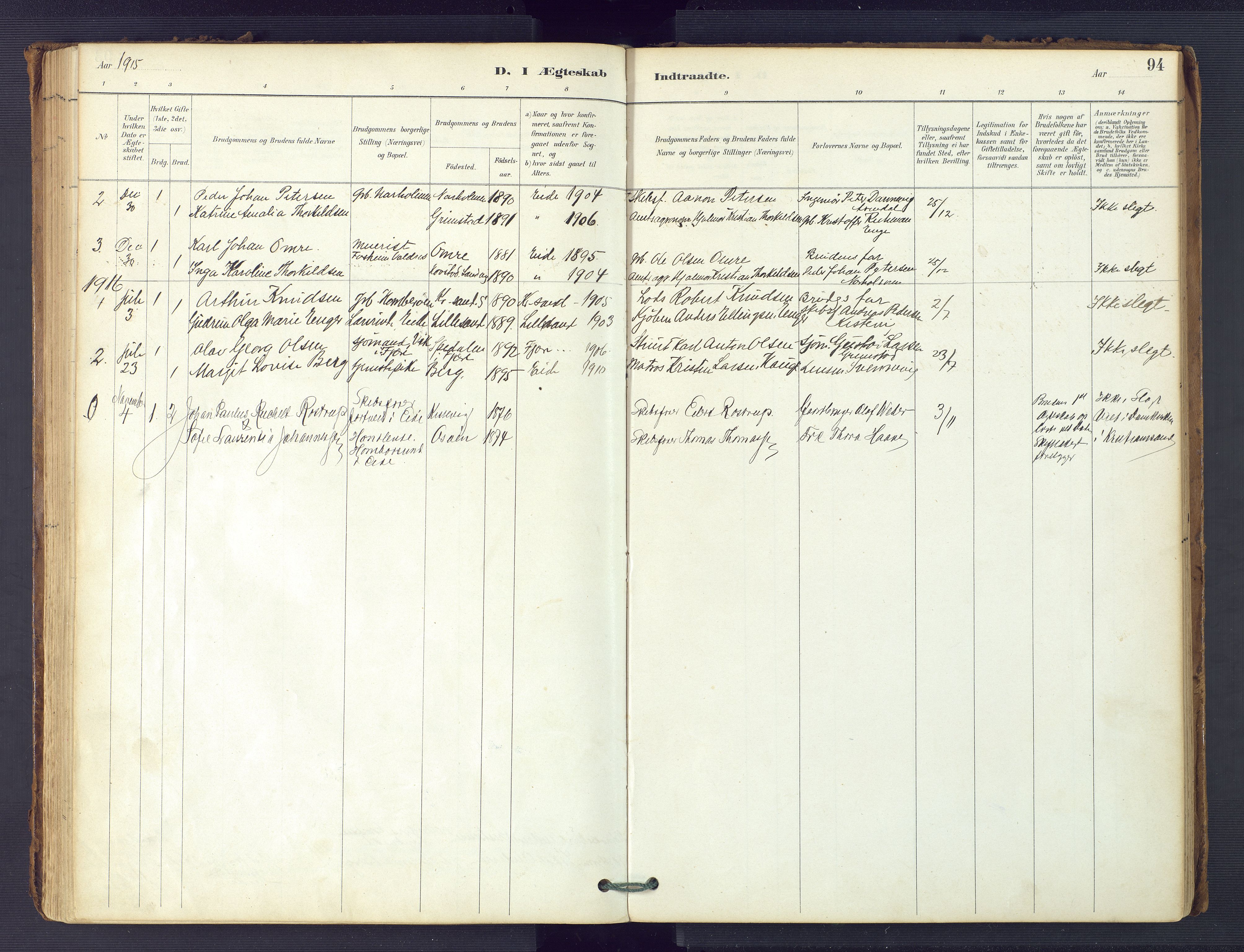 Hommedal sokneprestkontor, SAK/1111-0023/F/Fa/Faa/L0003: Parish register (official) no. A 3, 1885-1916, p. 94