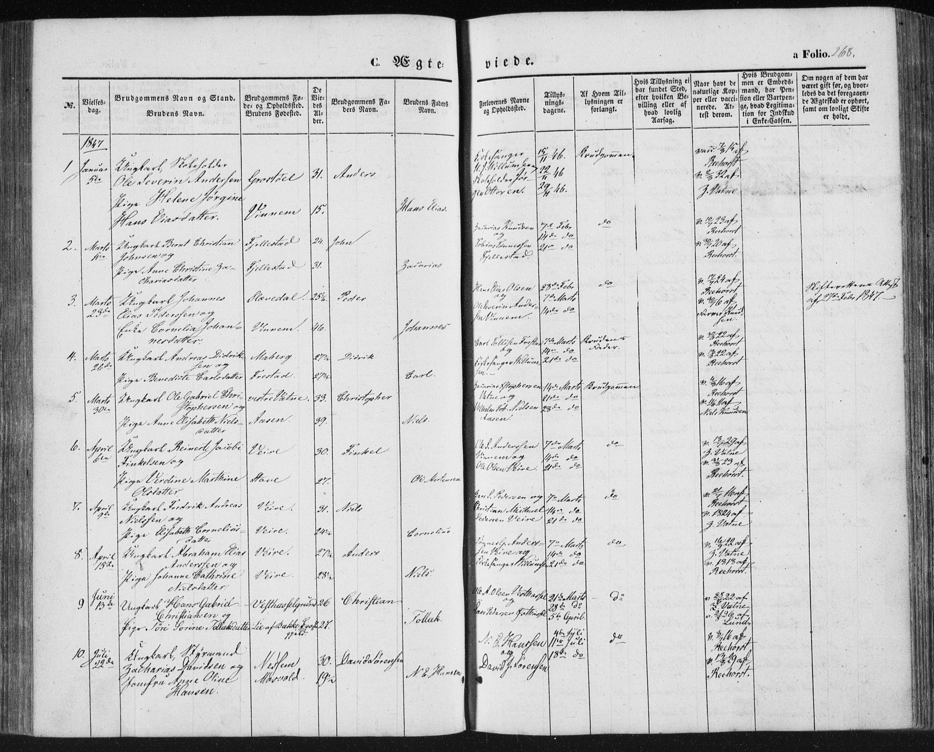 Lista sokneprestkontor, SAK/1111-0027/F/Fa/L0010: Parish register (official) no. A 10, 1846-1861, p. 268