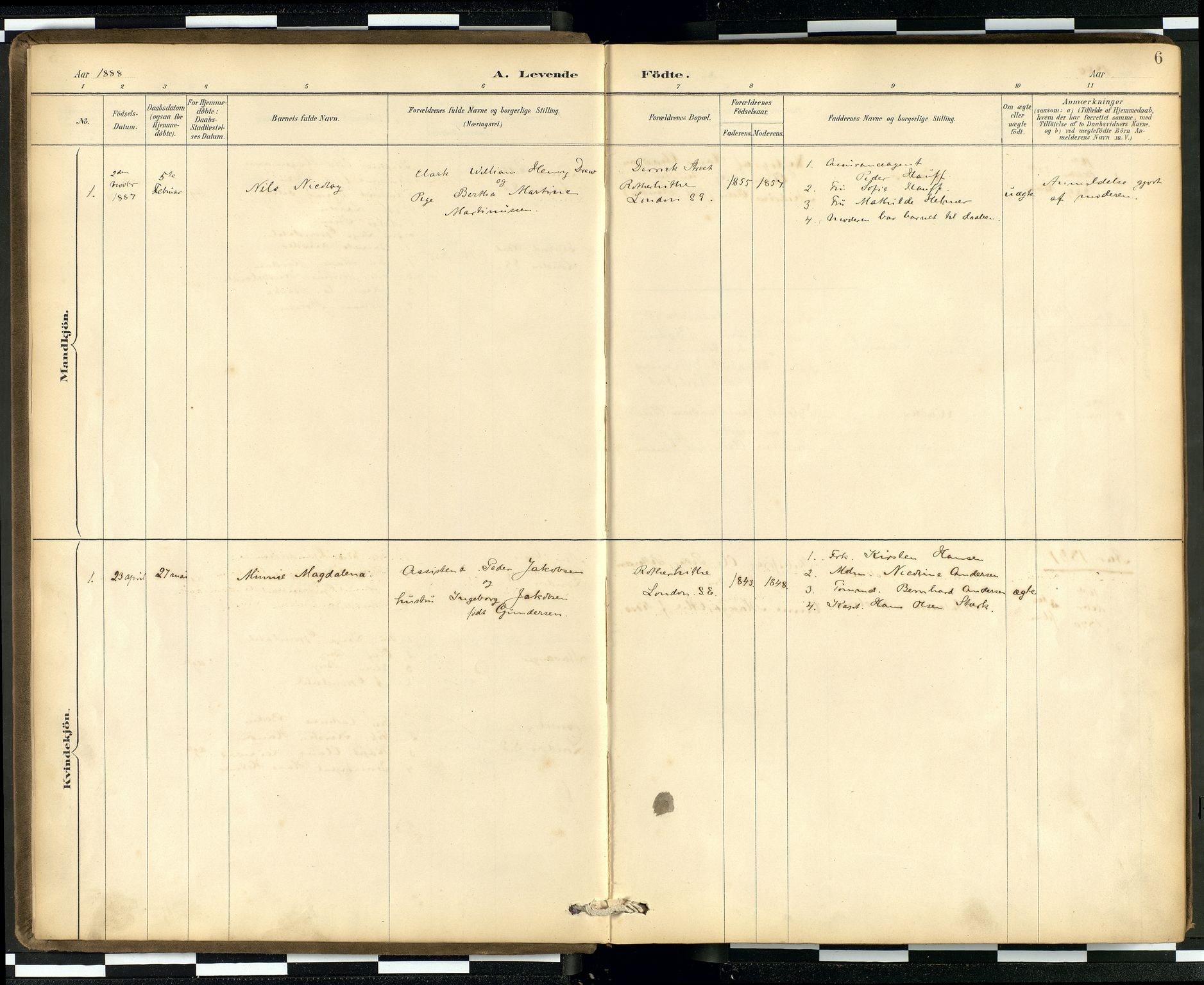  Den norske sjømannsmisjon i utlandet/London m/bistasjoner, SAB/SAB/PA-0103/H/Ha/L0002: Parish register (official) no. A 2, 1887-1903, p. 5b-6a