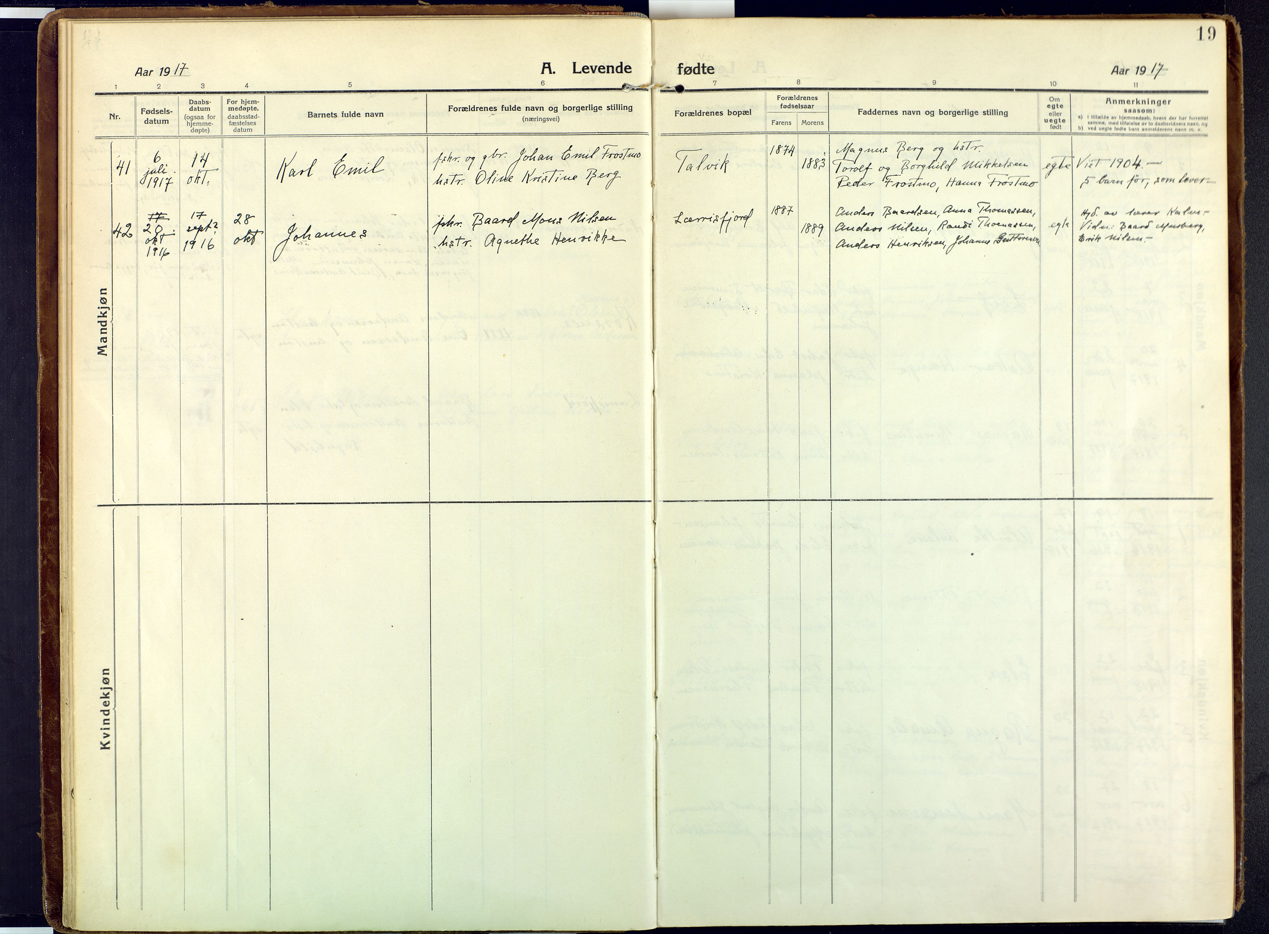 Talvik sokneprestkontor, SATØ/S-1337/H/Ha/L0018kirke: Parish register (official) no. 18, 1915-1924, p. 19