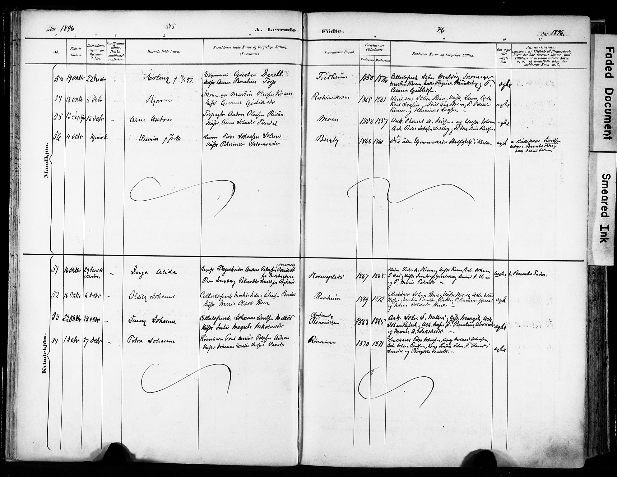 Ministerialprotokoller, klokkerbøker og fødselsregistre - Sør-Trøndelag, AV/SAT-A-1456/606/L0301: Parish register (official) no. 606A16, 1894-1907, p. 45-46