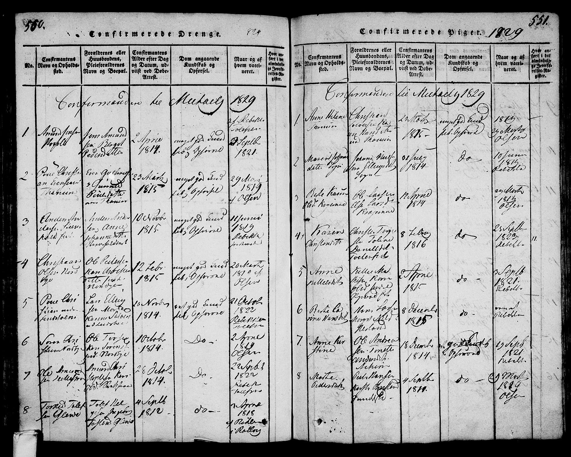 Lardal kirkebøker, AV/SAKO-A-350/F/Fa/L0005: Parish register (official) no. I 5, 1814-1835, p. 550-551