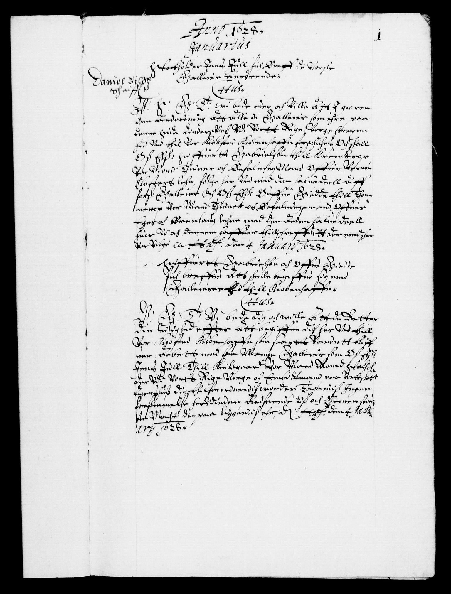 Danske Kanselli 1572-1799, RA/EA-3023/F/Fc/Fca/Fcab/L0005: Norske tegnelser (mikrofilm), 1628-1633, p. 1a