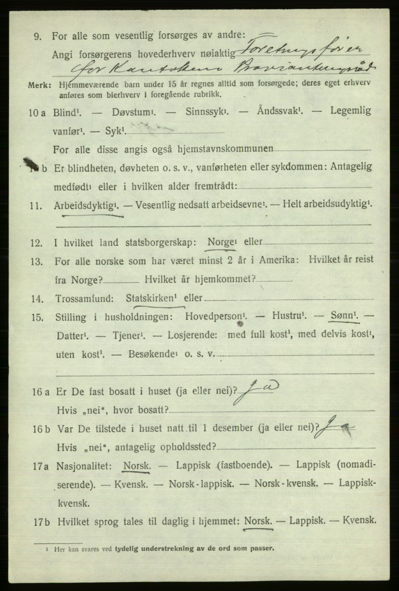 SATØ, 1920 census for Alta, 1920, p. 3306