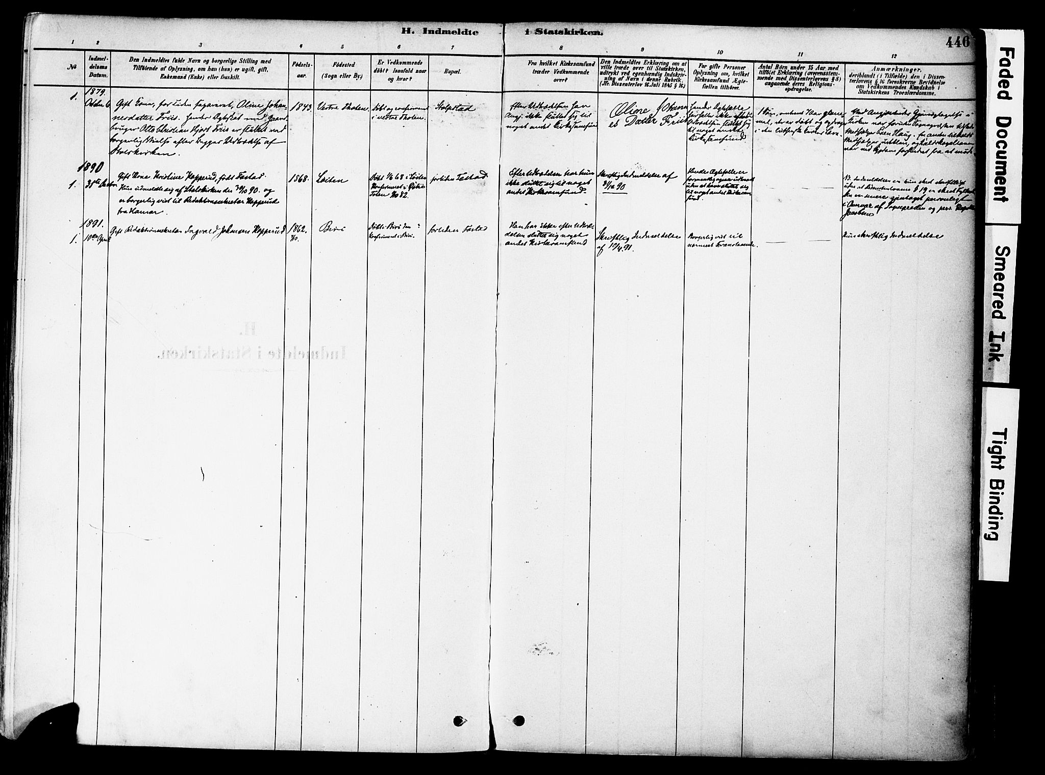 Østre Toten prestekontor, SAH/PREST-104/H/Ha/Haa/L0006: Parish register (official) no. 6 /1, 1878-1896, p. 446