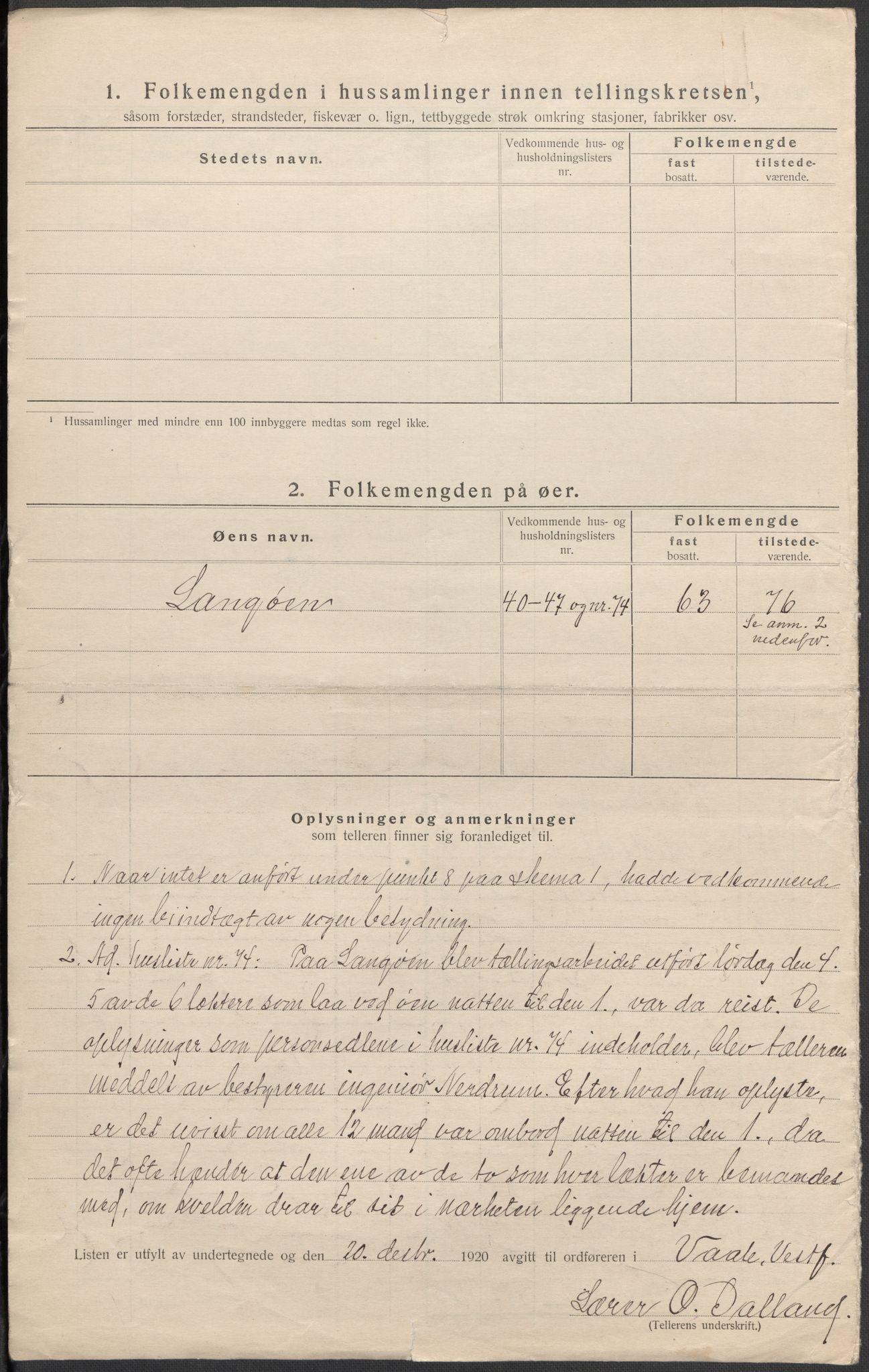 SAKO, 1920 census for Våle, 1920, p. 6